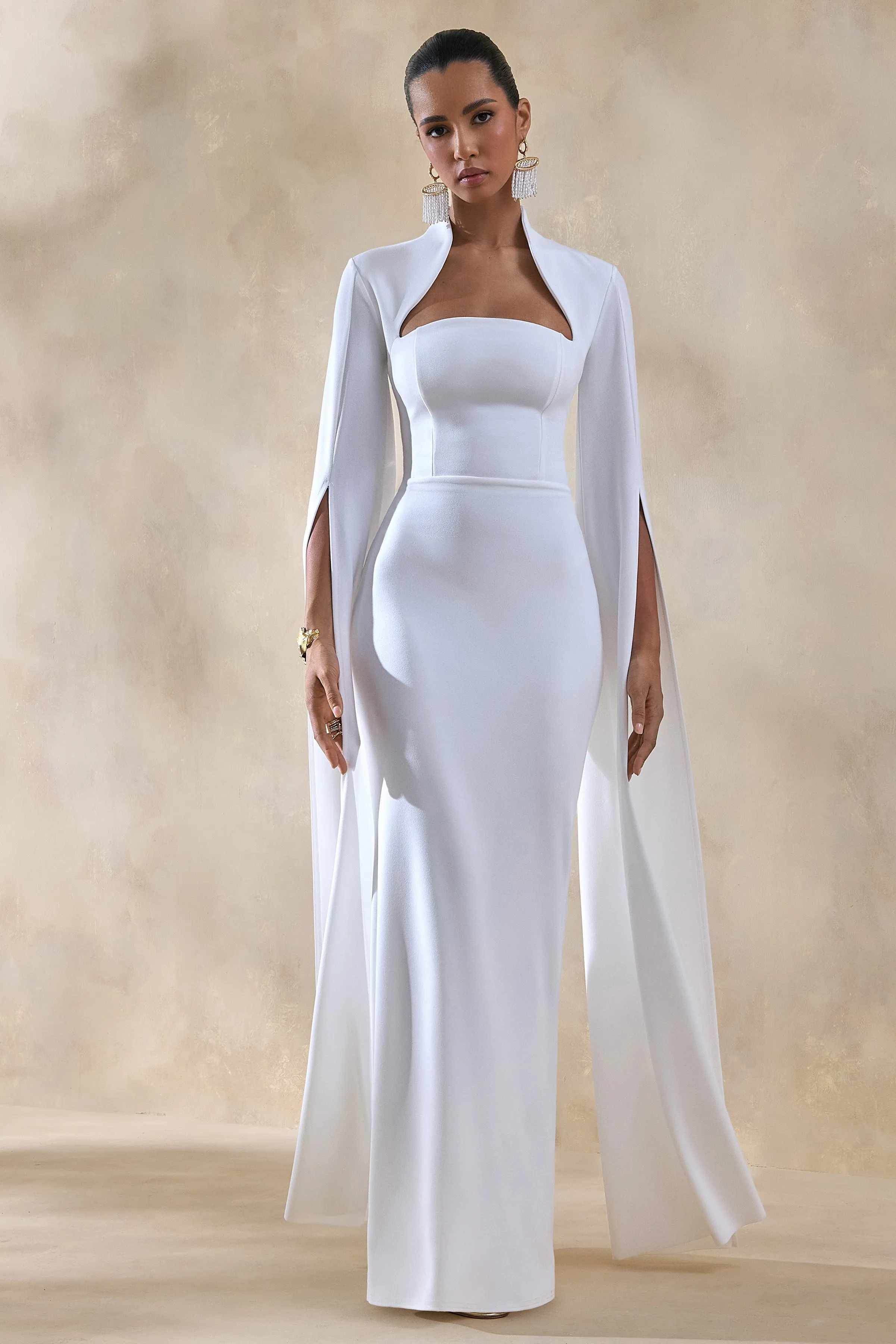 Esme | White Square-Neck Maxi Dress With Cape Sleeves sold by Club L London product image thumbnail 5