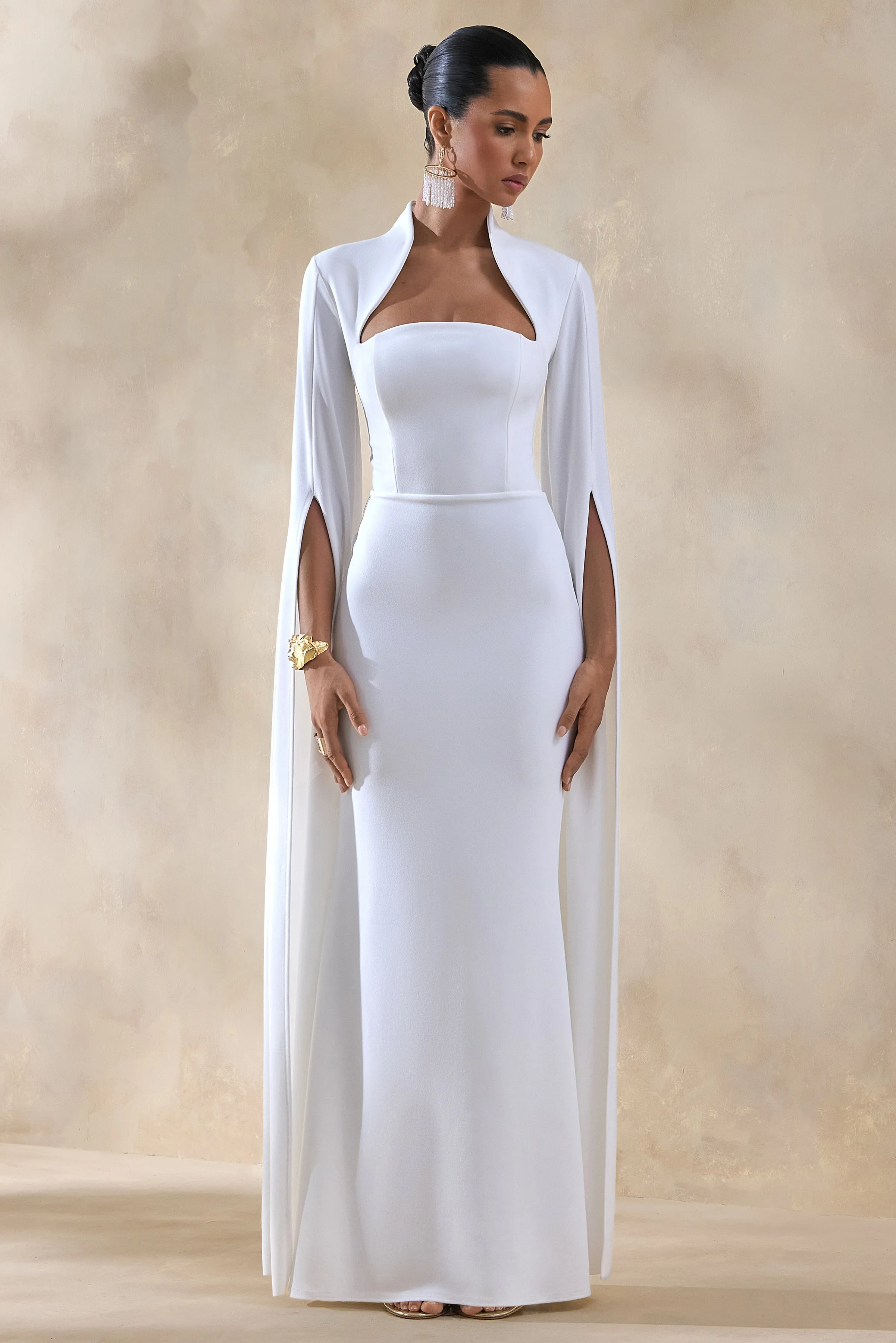 Esme | White Square-Neck Maxi Dress With Cape Sleeves sold by Club L London product image thumbnail 4
