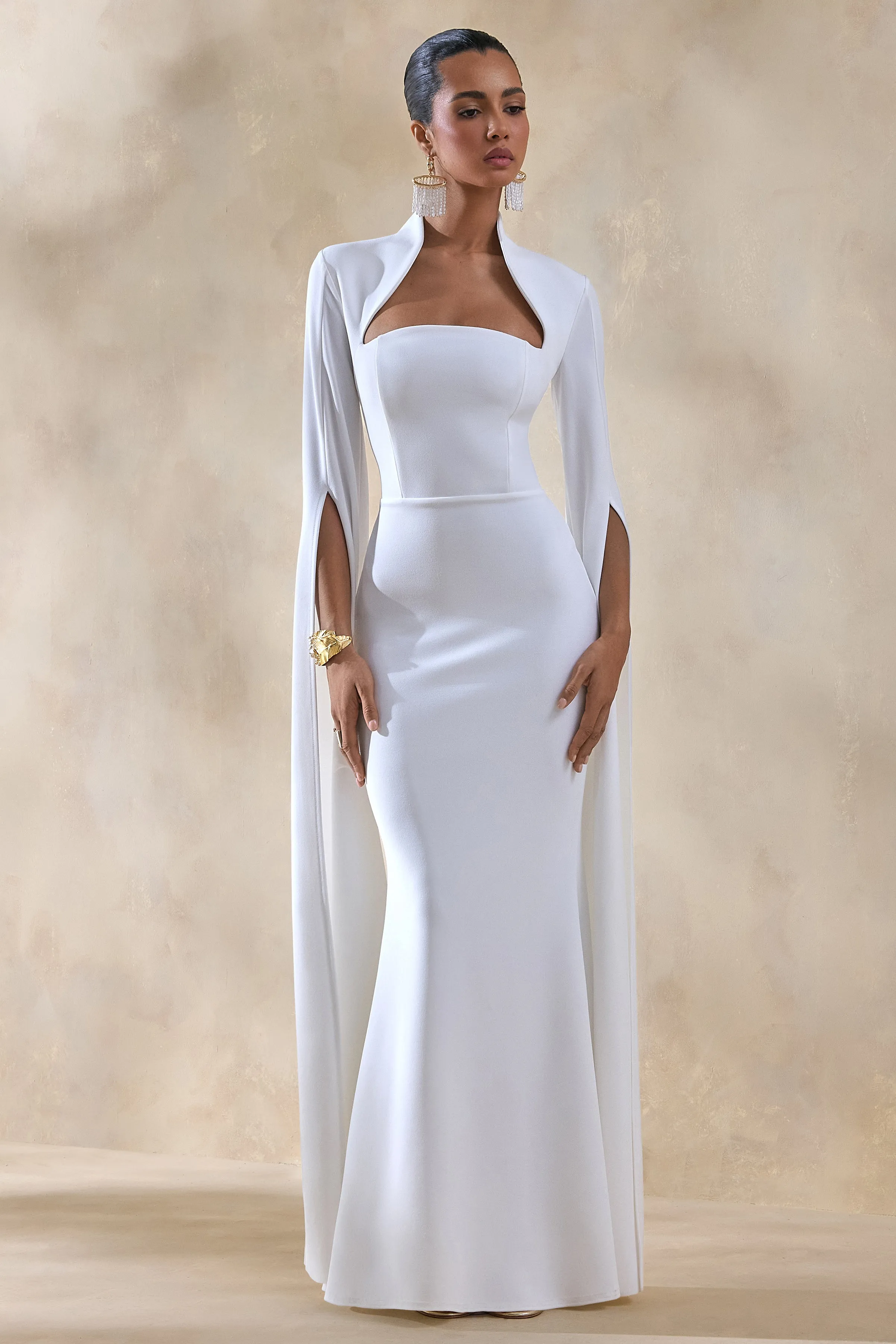 Esme | White Square-Neck Maxi Dress With Cape Sleeves sold by Club L London