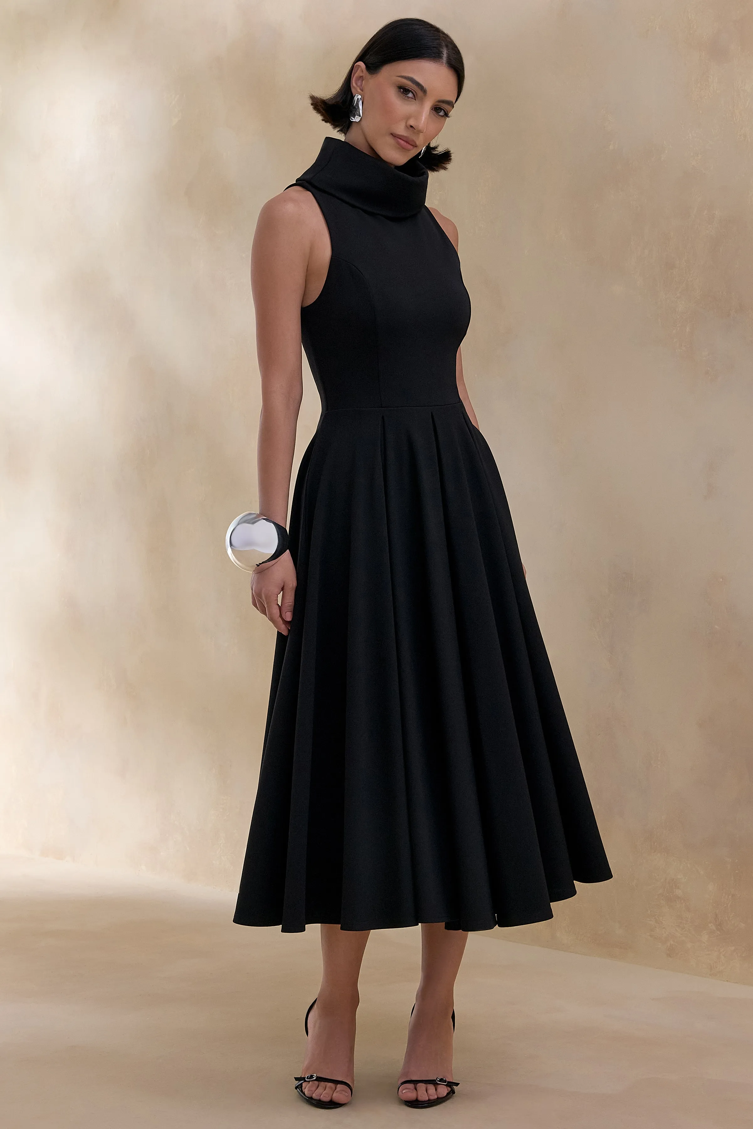Exclusivity | Black High-Neck Midi Dress sold by Club L London product image thumbnail 4
