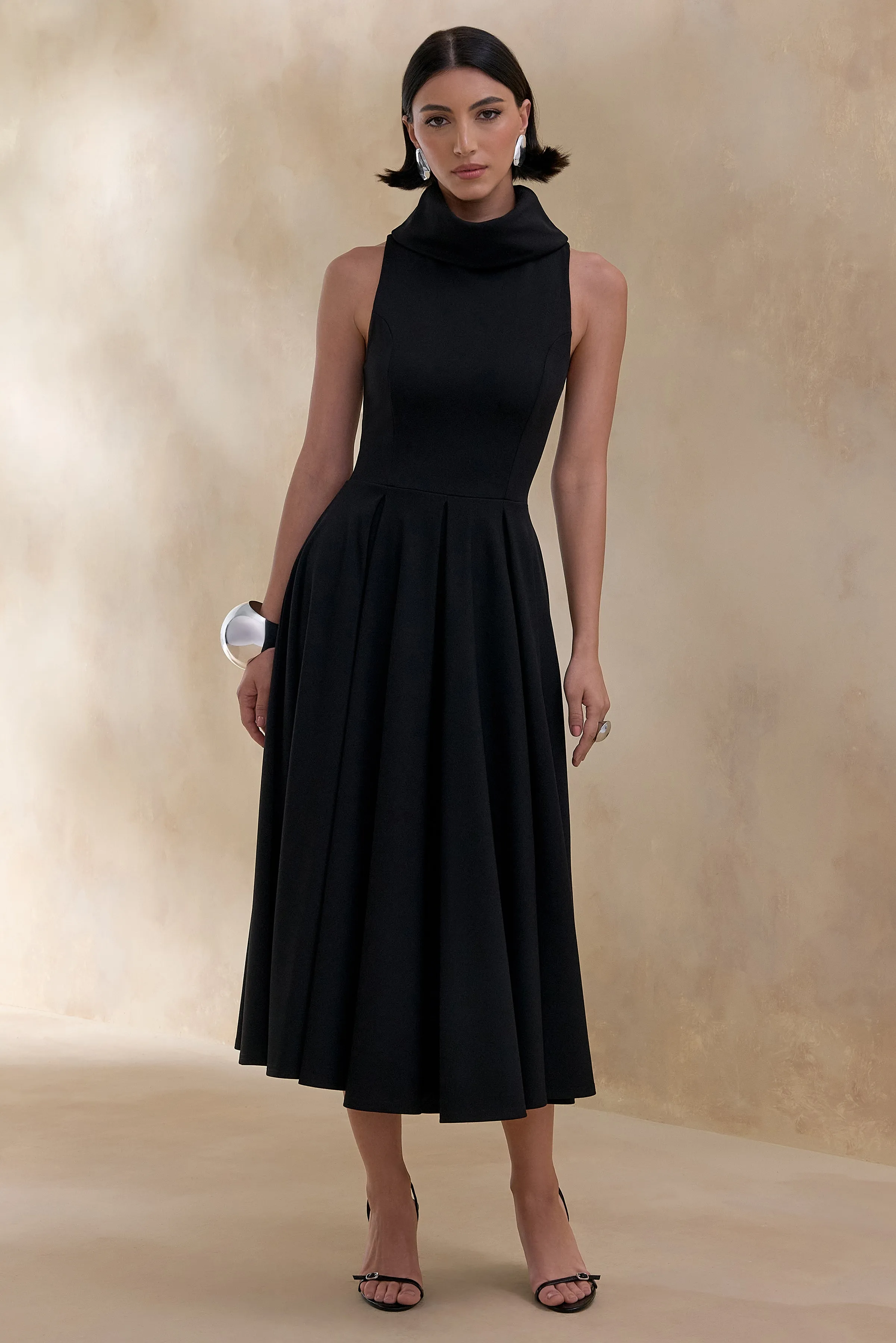 Exclusivity | Black High-Neck Midi Dress sold by Club L London product image thumbnail 5