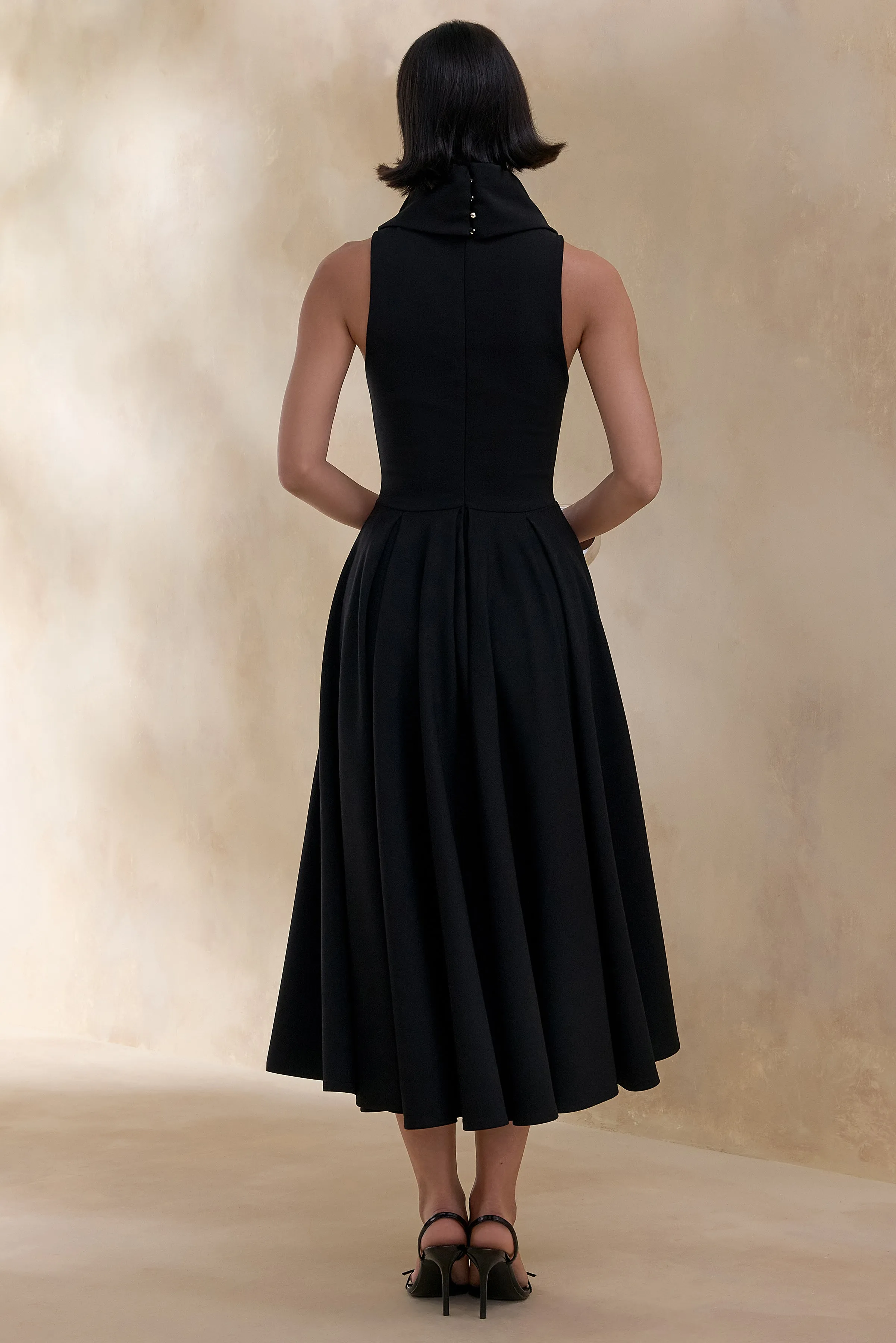 Exclusivity | Black High-Neck Midi Dress sold by Club L London product image thumbnail 2