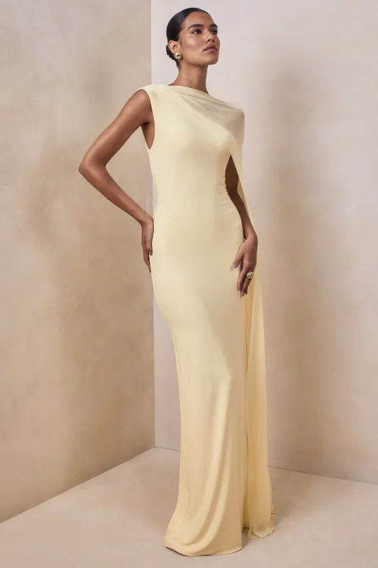 Mirelle | Lemon Boat-Neck Maxi Dress With Cape-Sleeve sold by Club L London