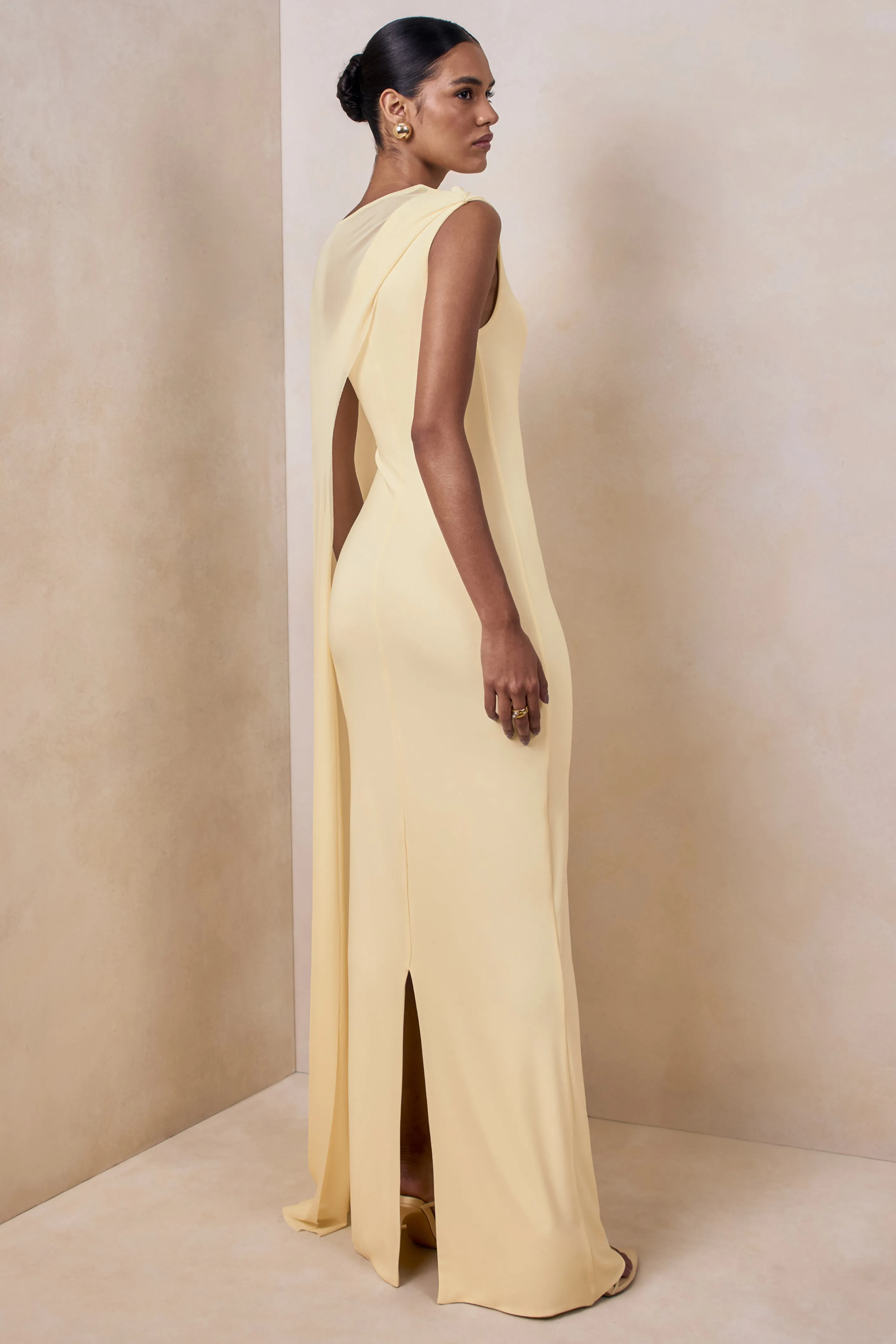 Mirelle | Lemon Boat-Neck Maxi Dress With Cape-Sleeve sold by Club L London product image thumbnail 5