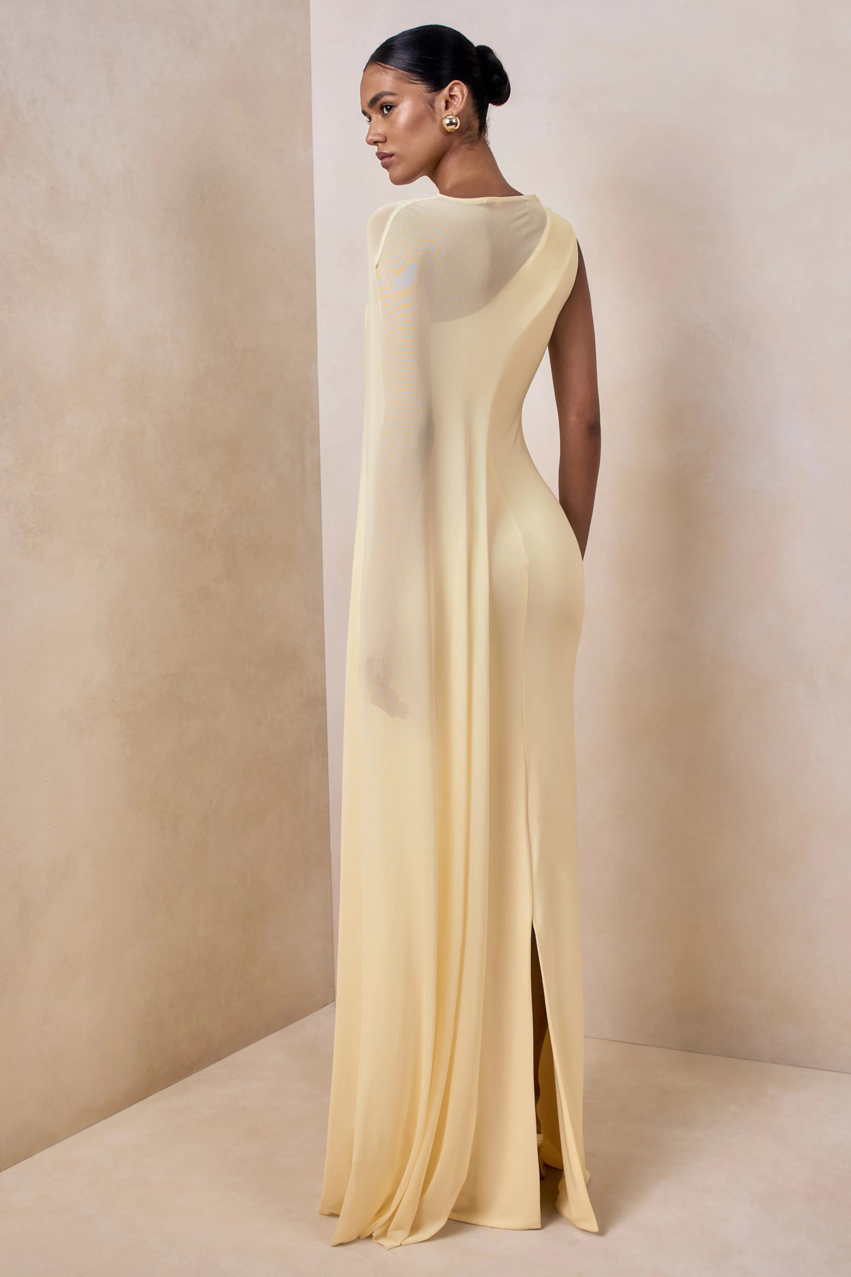 Mirelle | Lemon Boat-Neck Maxi Dress With Cape-Sleeve sold by Club L London product image thumbnail 2