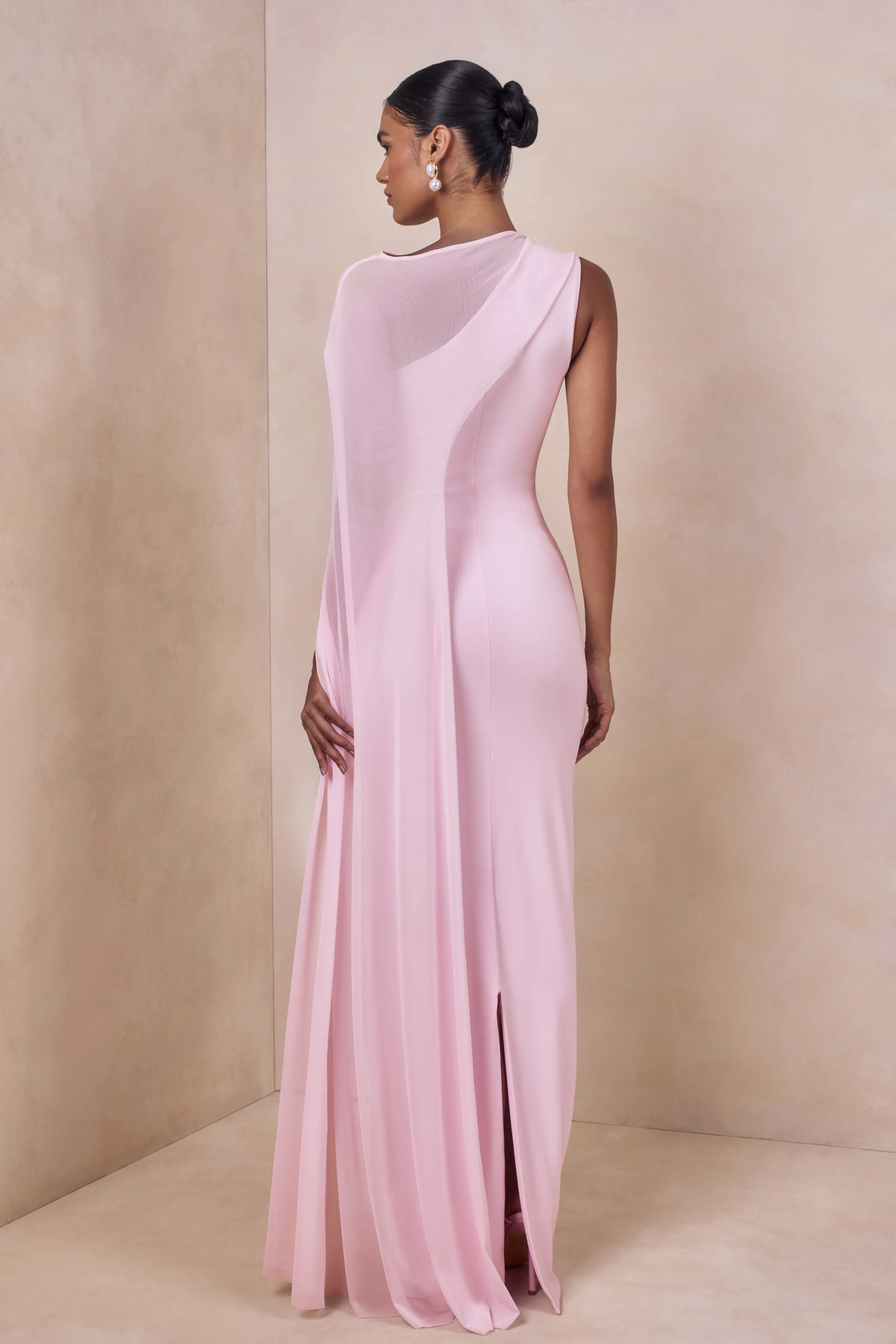 Mirelle | Light Pink Boat-Neck Maxi Dress With Cape-Sleeve sold by Club L London product image thumbnail 2