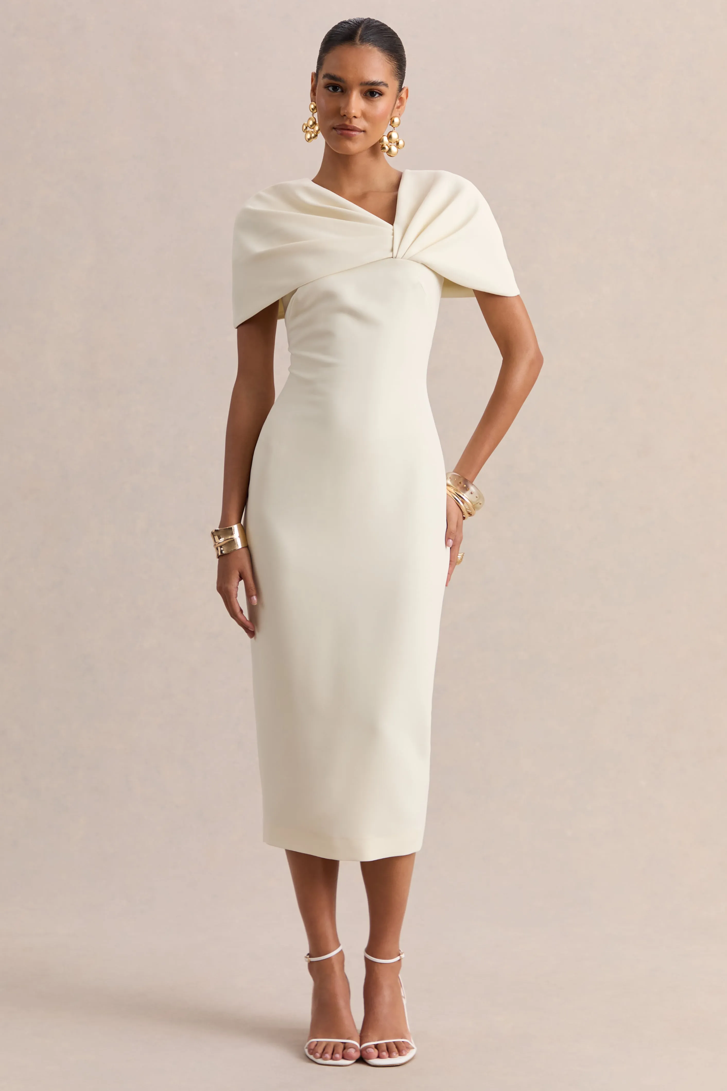 Novalie | Cream V-Neck Midi Dress With Twist-Detail sold by Club L London product image thumbnail 4