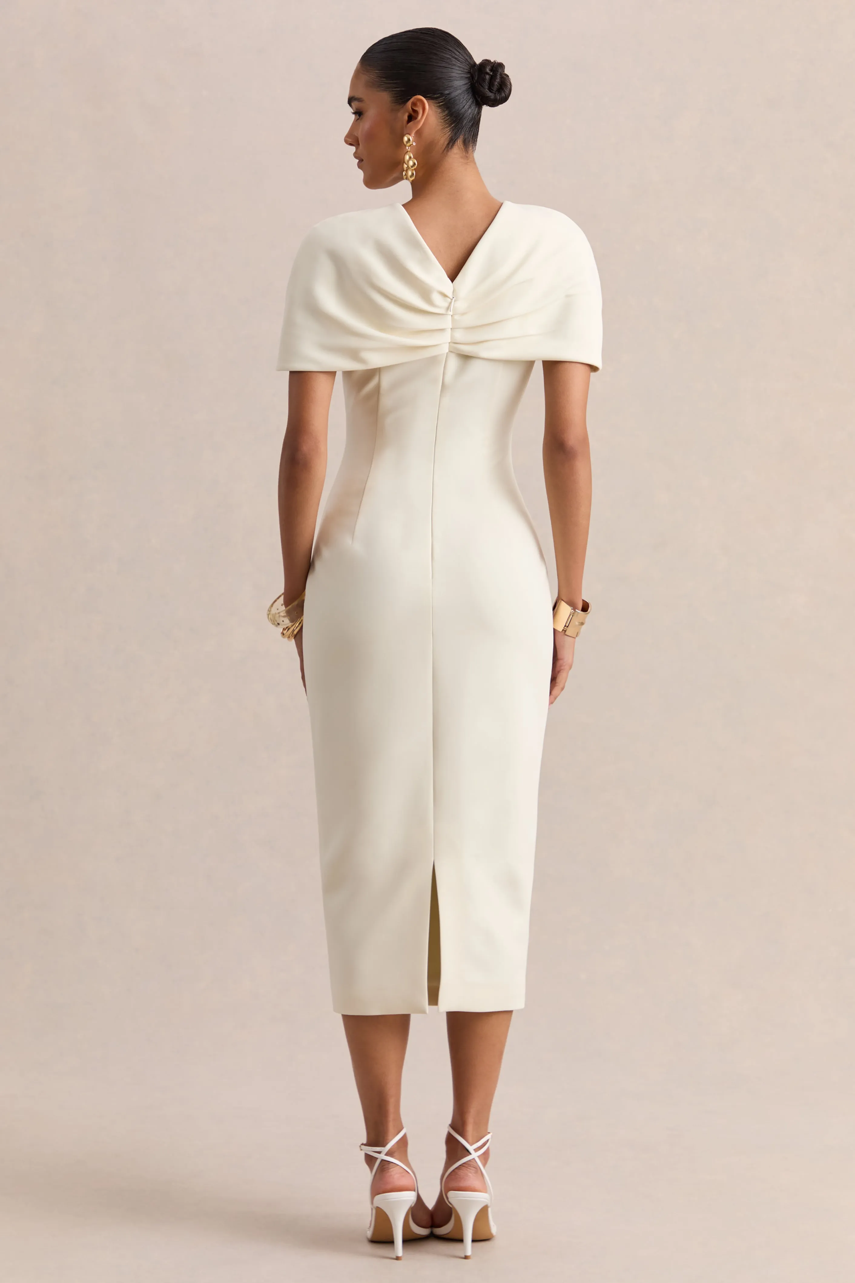 Novalie | Cream V-Neck Midi Dress With Twist-Detail sold by Club L London product image thumbnail 2