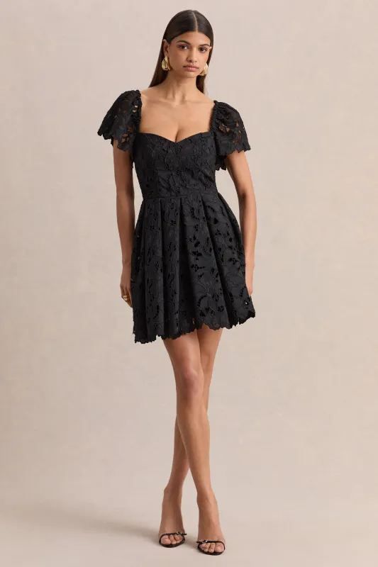 Vivi | Black Lace Sweetheart-Neck Mini Dress sold by Club L London