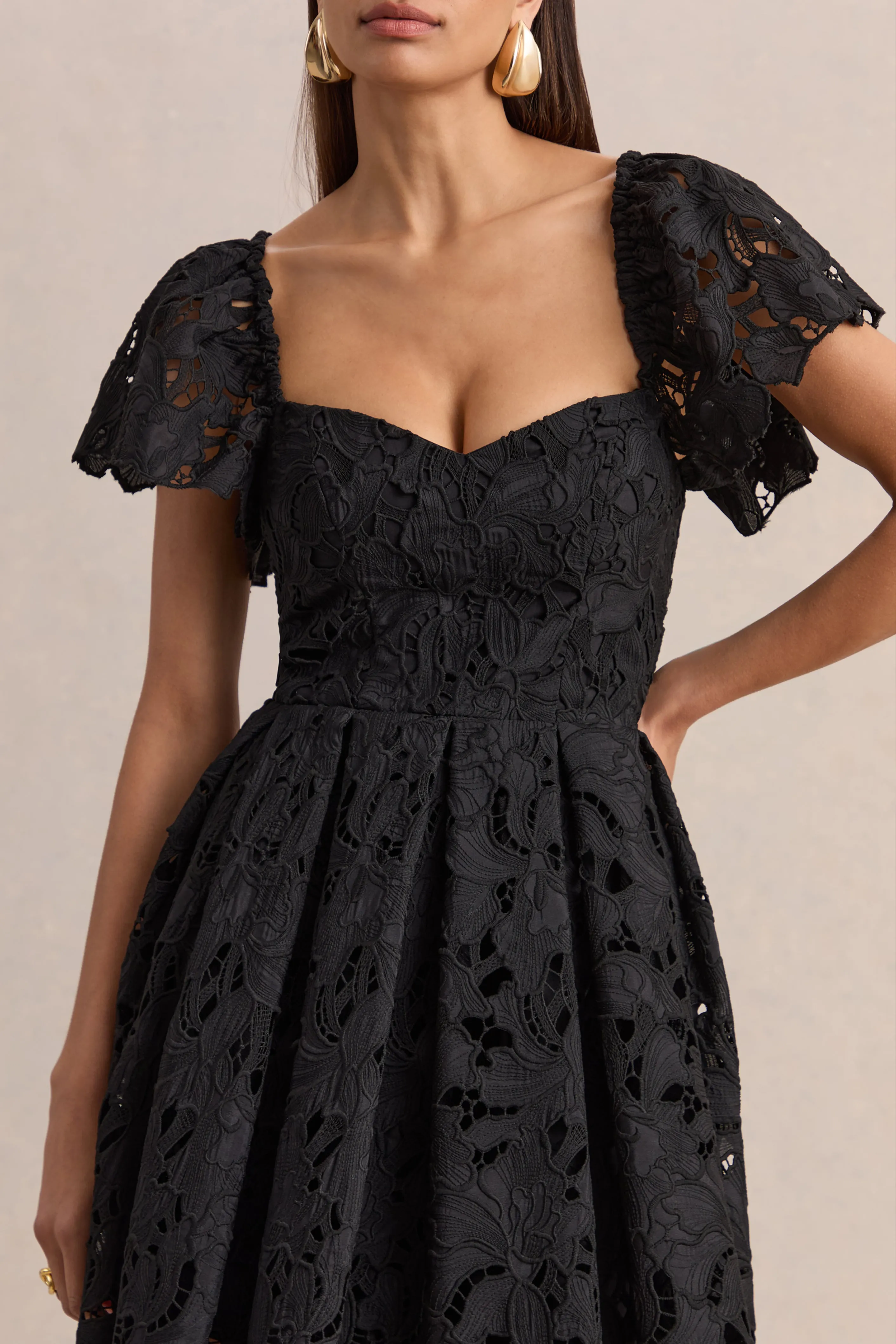 Vivi | Black Lace Sweetheart-Neck Mini Dress sold by Club L London product image thumbnail 3