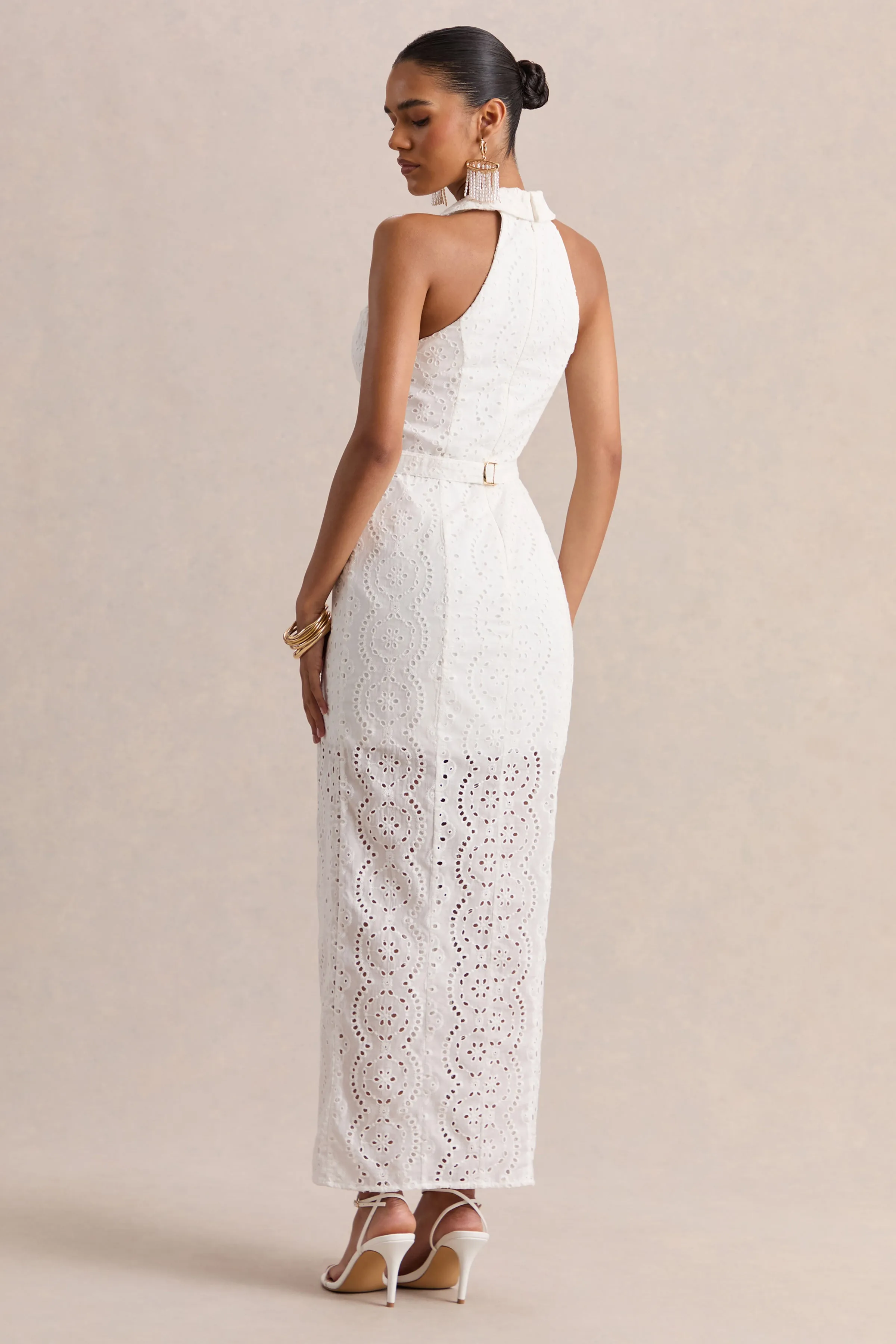 Tover | White Broderie Plunge-Neck Maxi Dress sold by Club L London product image thumbnail 2