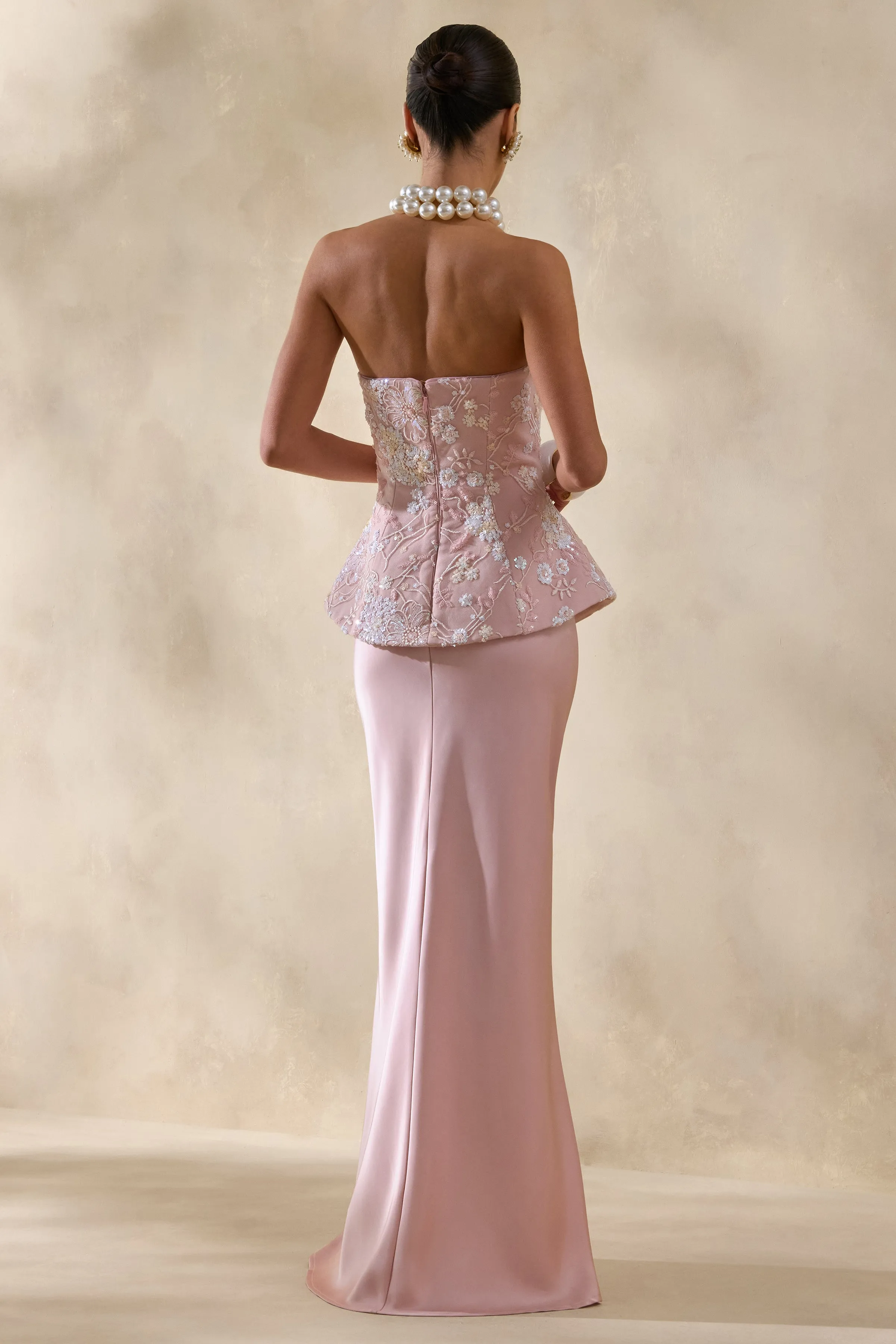 Corvina | Pink Embellished Floral Bandeau Corset Maxi Dress sold by Club L London product image thumbnail 2