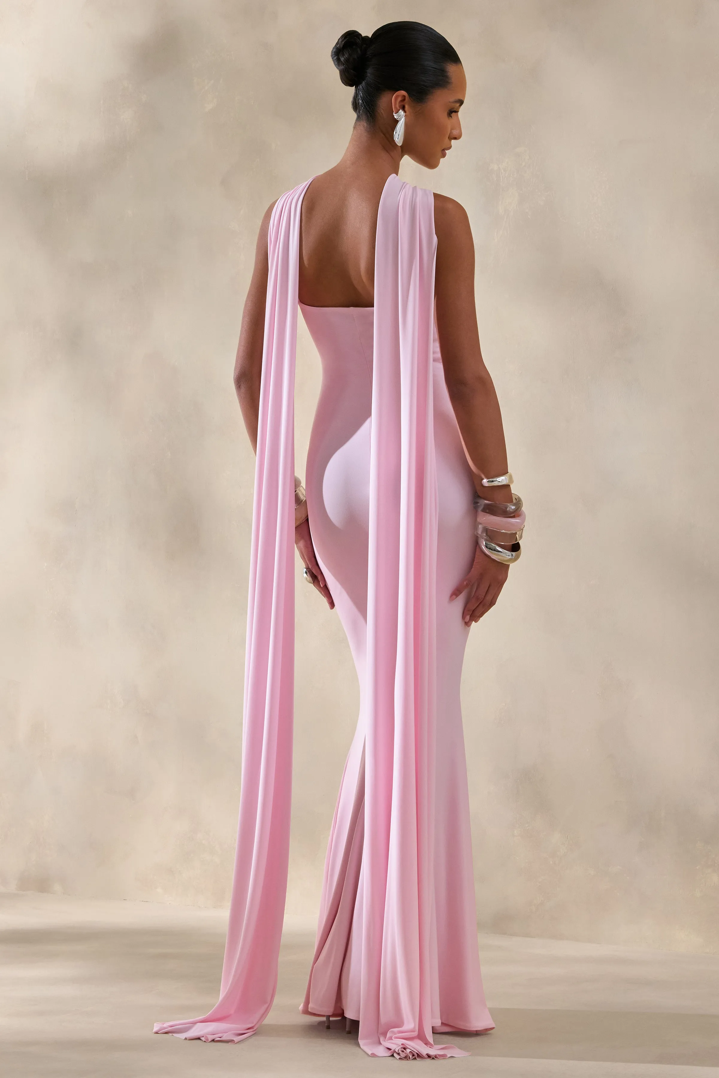 Rhoda | Light Pink Twist Halter-Neck Cape Maxi Dress sold by Club L London product image thumbnail 2