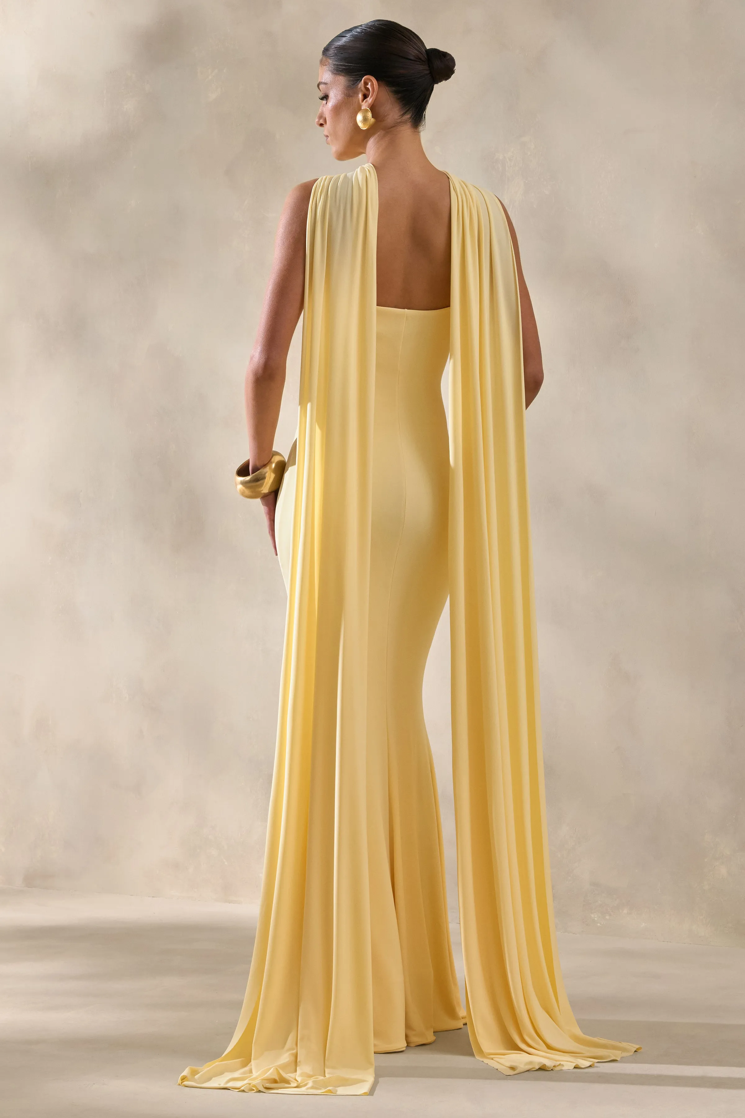Rhoda | Lemon Twist Halter-Neck Cape Maxi Dress sold by Club L London product image thumbnail 2