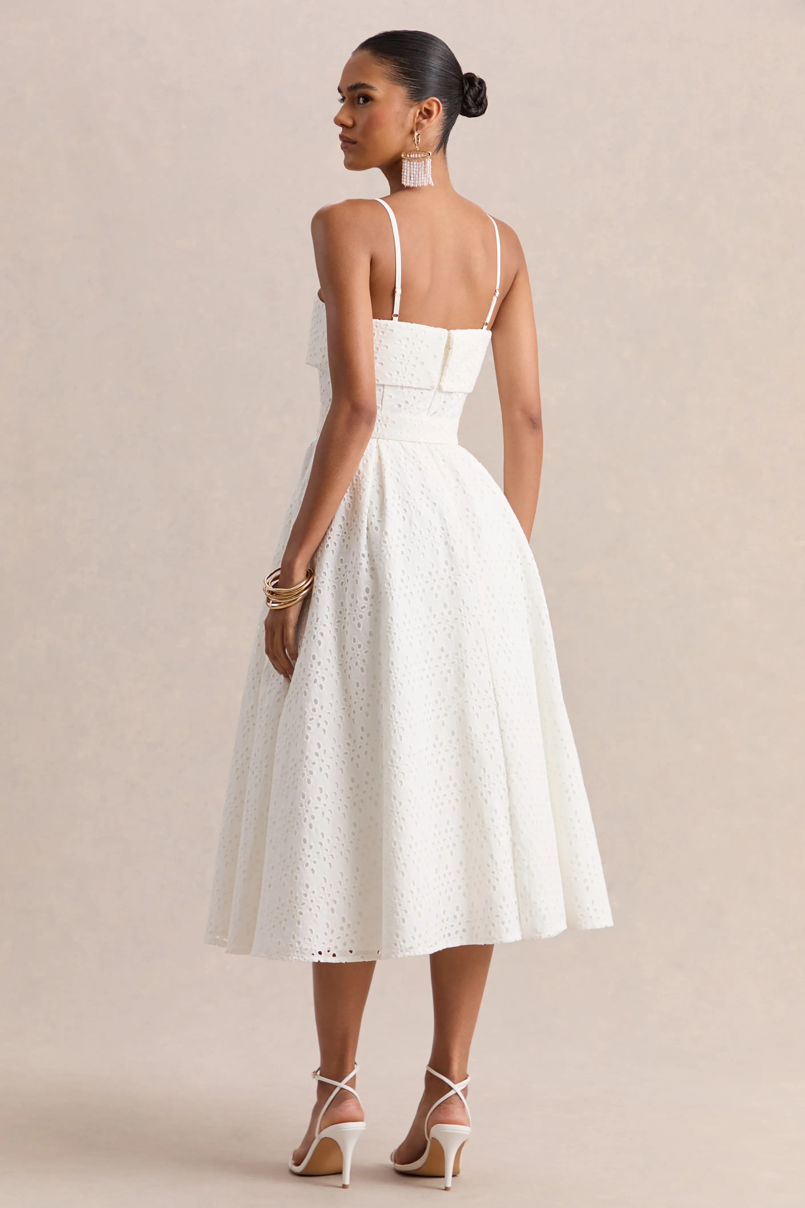 Zoeva | Cream Broderie Square-Neck Belted Midi Dress sold by Club L London product image thumbnail 2