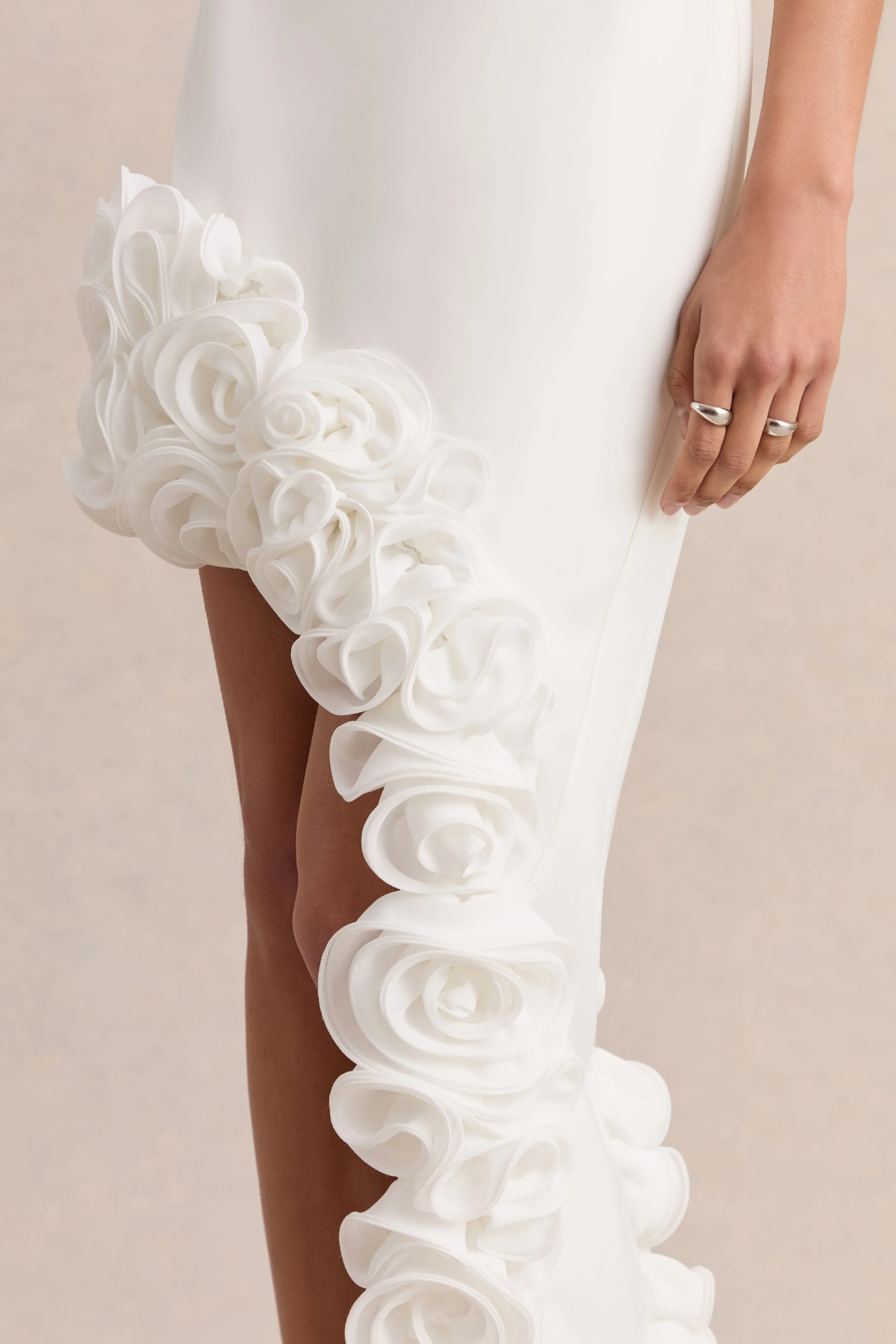 Indira | White Halter-Neck Maxi Dress With Asymmetric-Floral Hem sold by Club L London product image thumbnail 5