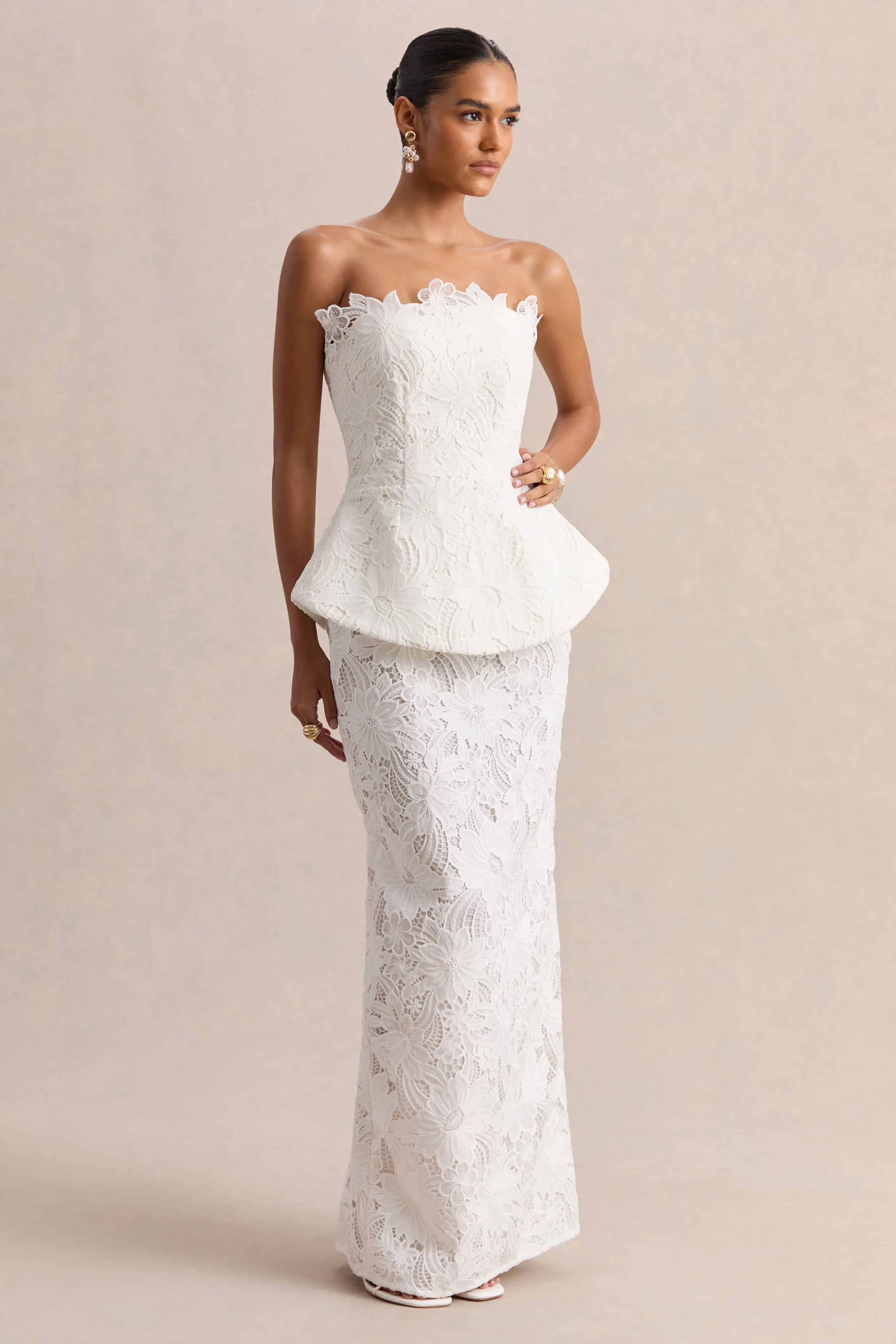 Delvine | White Lace Bandeau Corset Maxi Dress sold by Club L London product image thumbnail 4