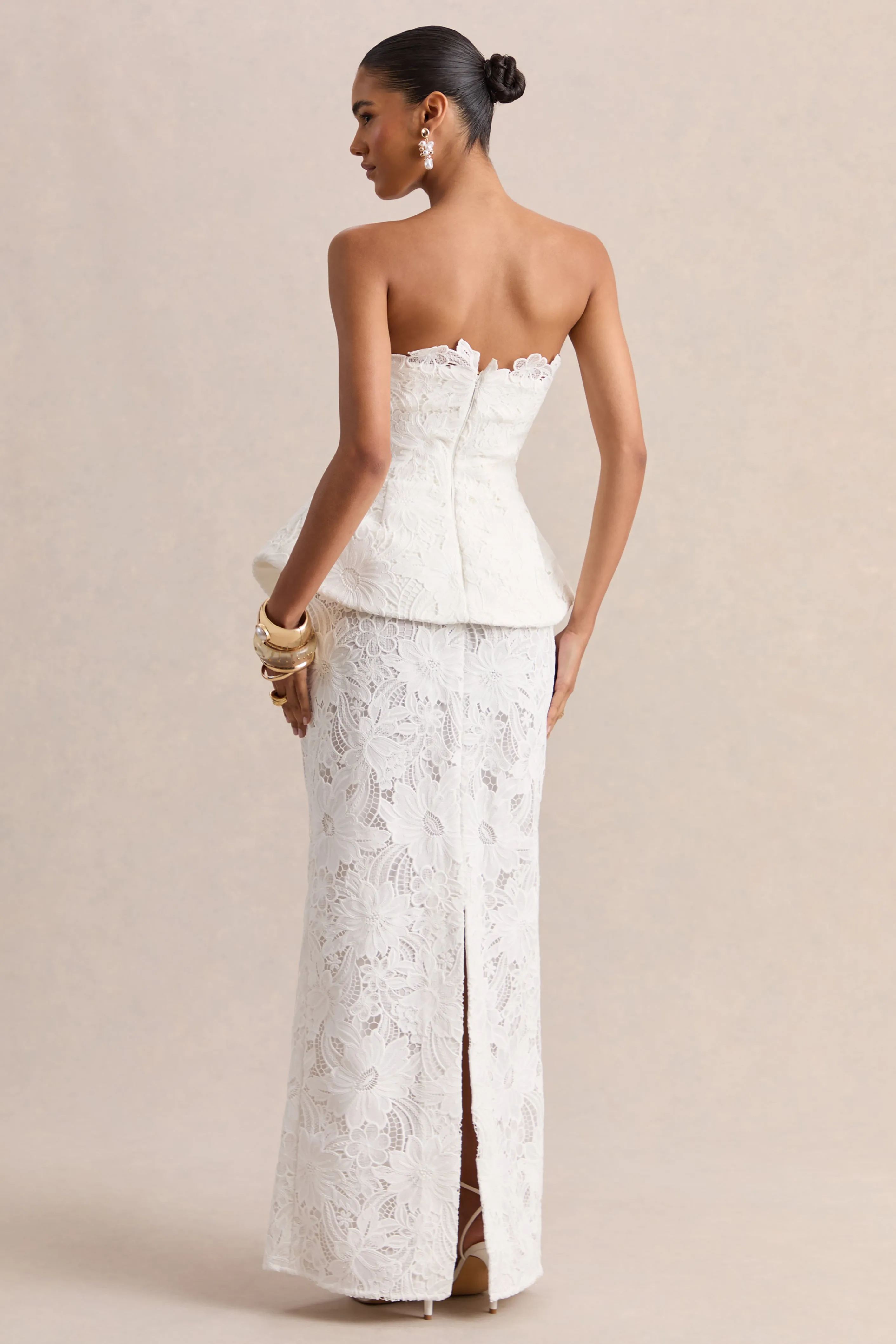 Delvine | White Lace Bandeau Corset Maxi Dress sold by Club L London product image thumbnail 2