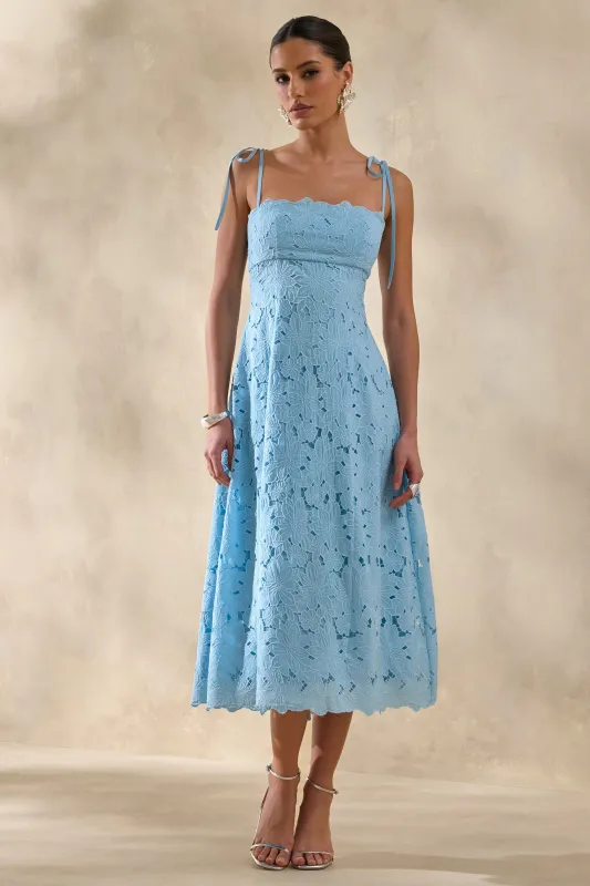 Anna | Powder Blue Square-Neck Midi Dress made by Club L London