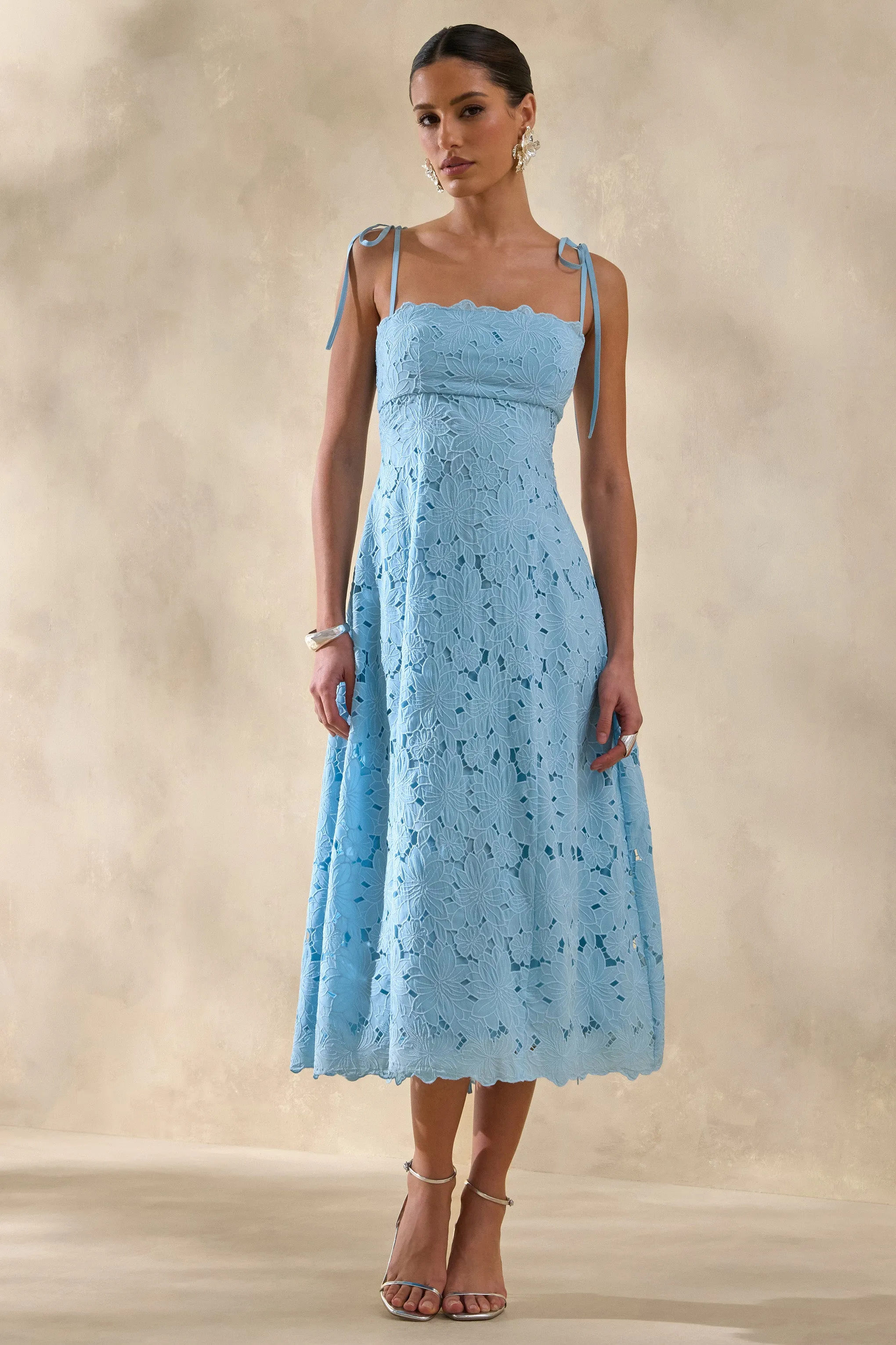 Anna | Powder Blue Square-Neck Midi Dress sold by Club L London