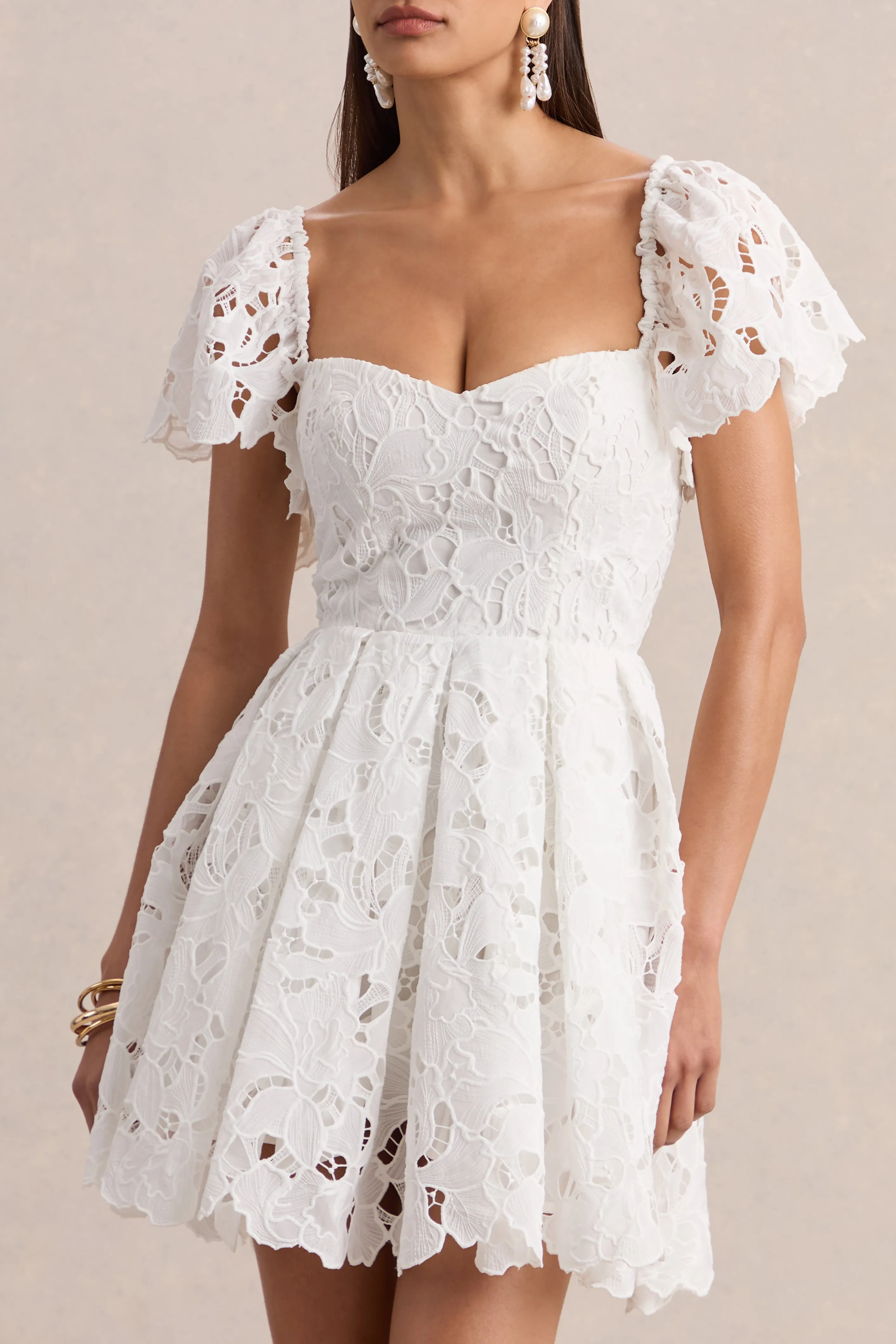 Vivi | White Lace Sweetheart-Neck Mini Dress sold by Club L London product image thumbnail 3