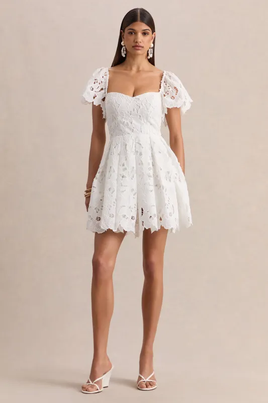 Vivi | White Lace Sweetheart-Neck Mini Dress sold by Club L London