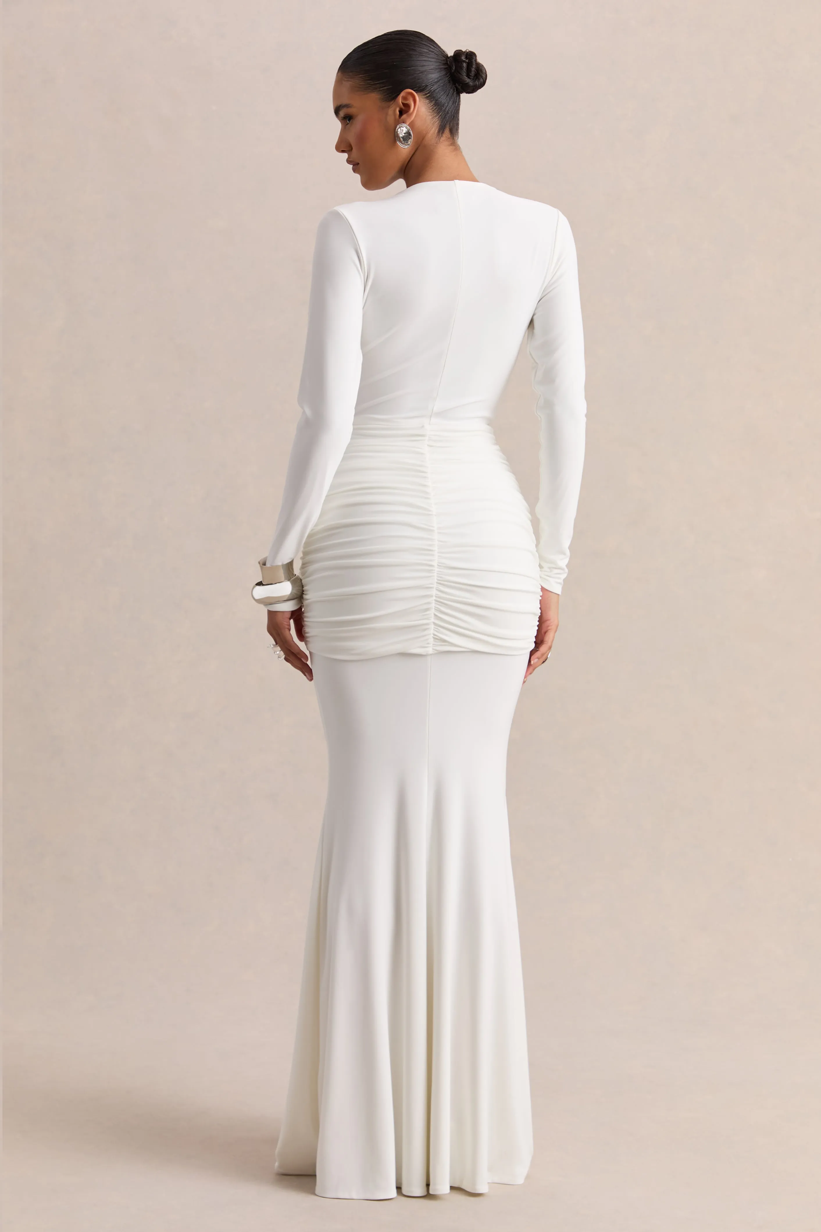 Palerma | White Draped Cowl-Neck Maxi-Dress With Gathered-Detailing sold by Club L London product image thumbnail 2