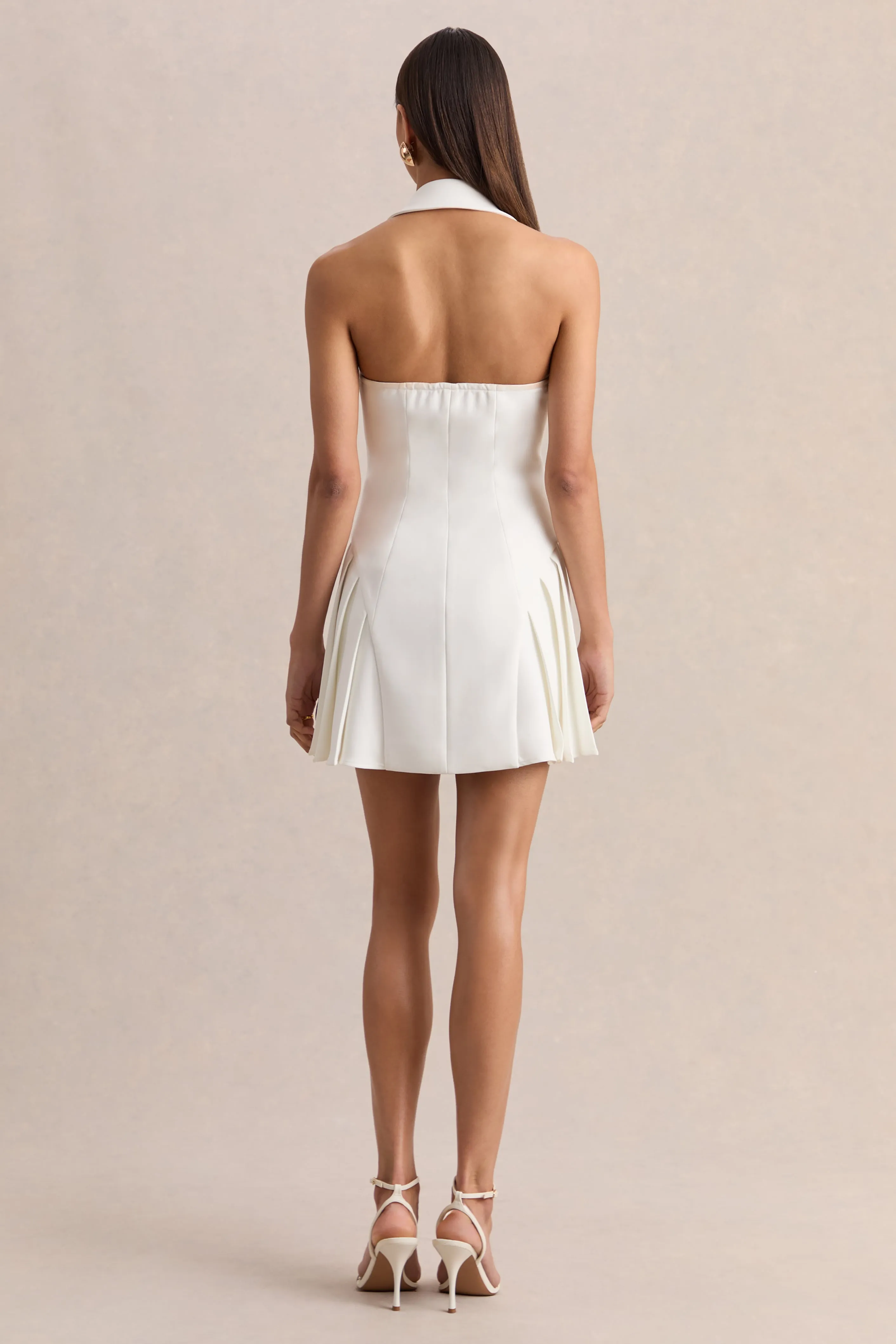 Valetta | White Plunge-Neck Tailored Mini Dress sold by Club L London product image thumbnail 2
