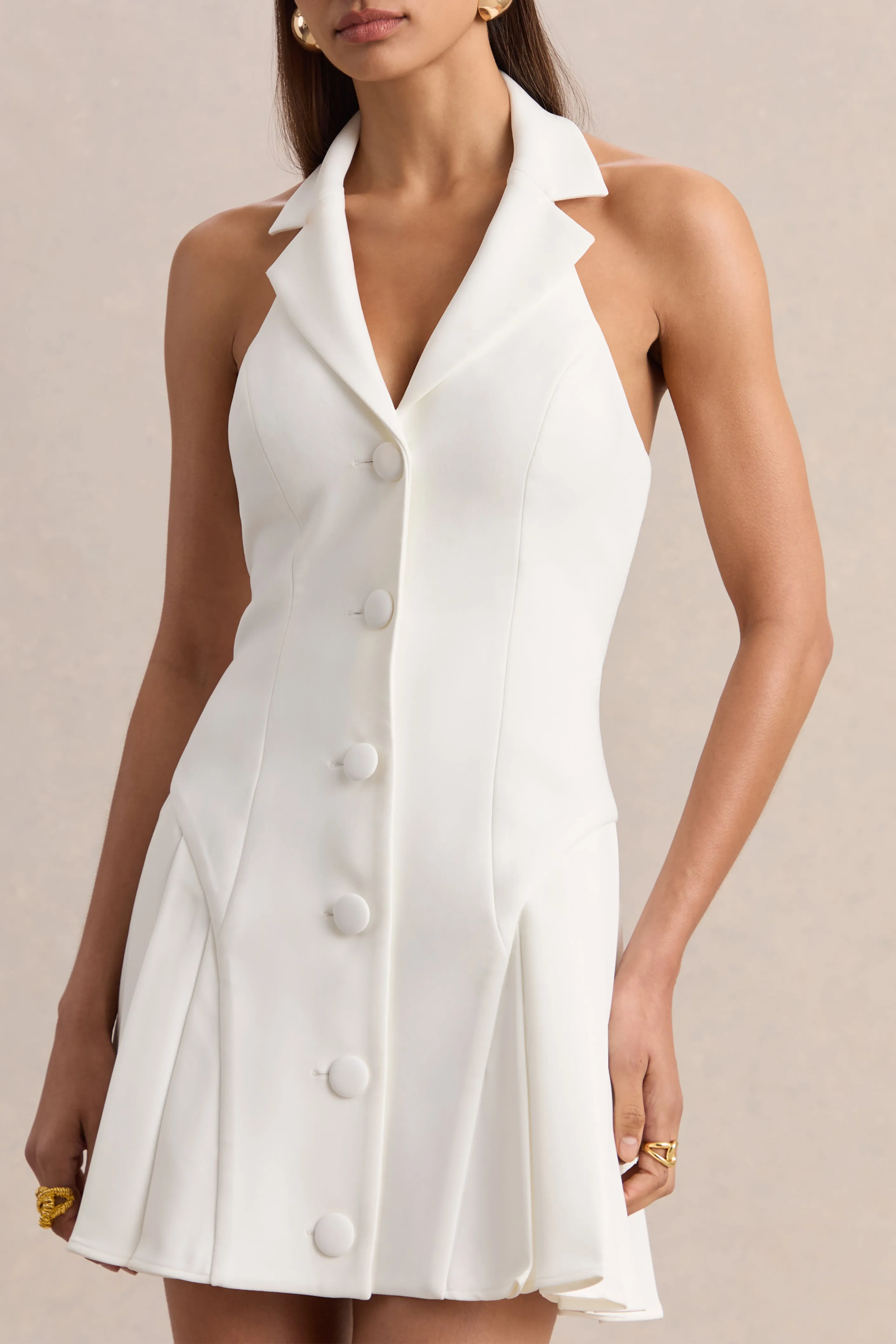 Valetta | White Plunge-Neck Tailored Mini Dress sold by Club L London product image thumbnail 3