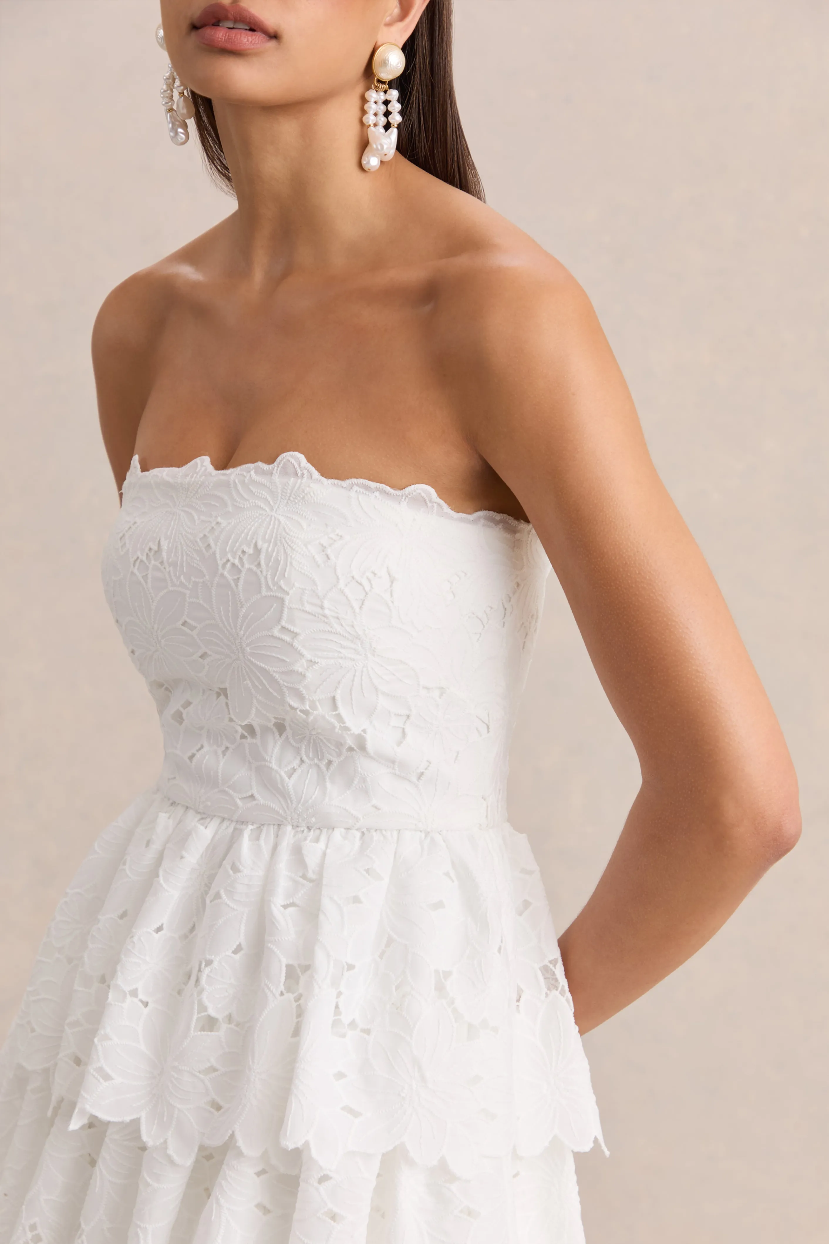 Winona | White Lace Square-Neck Mini Dress With Ruffled Detailing sold by Club L London product image thumbnail 5