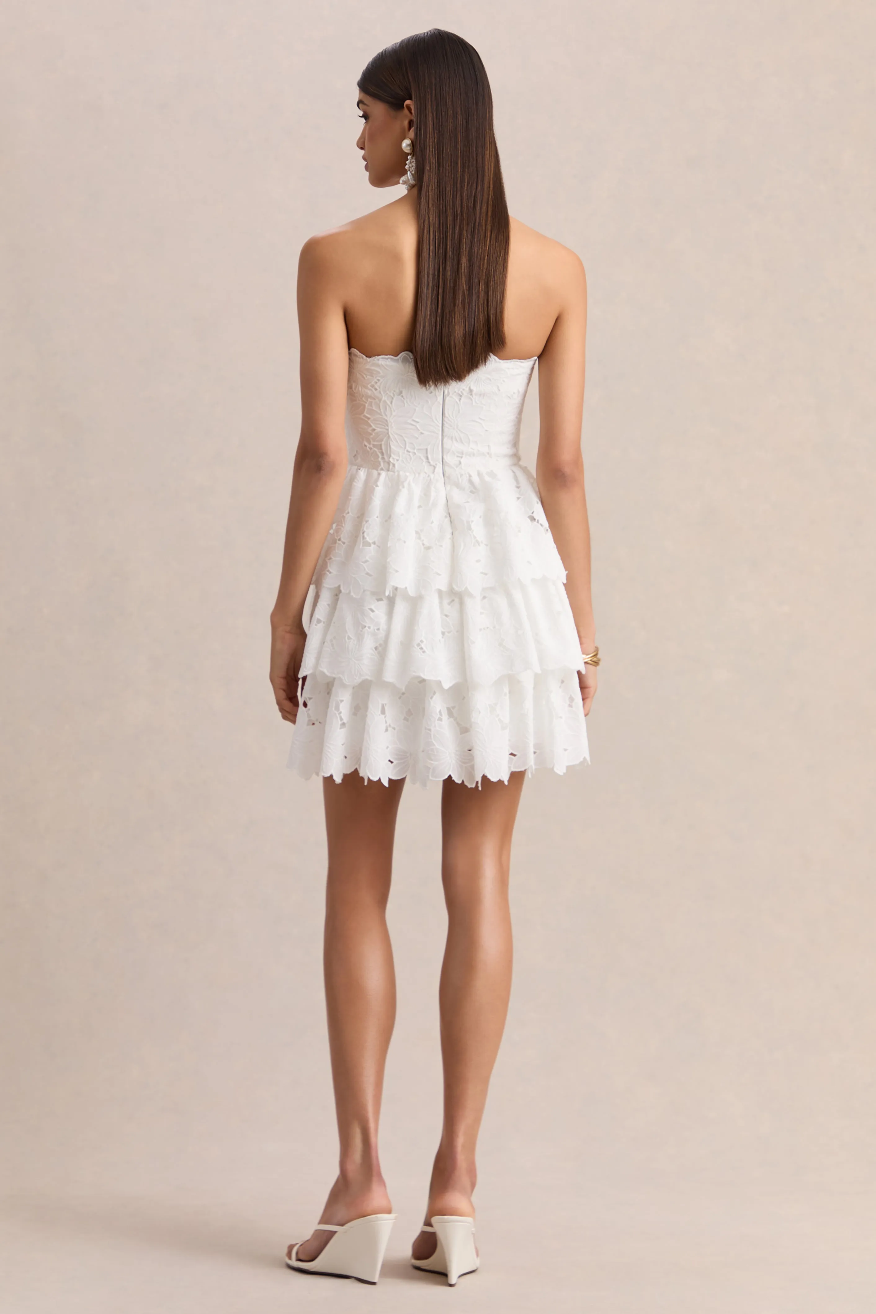 Winona | White Lace Square-Neck Mini Dress With Ruffled Detailing sold by Club L London product image thumbnail 2