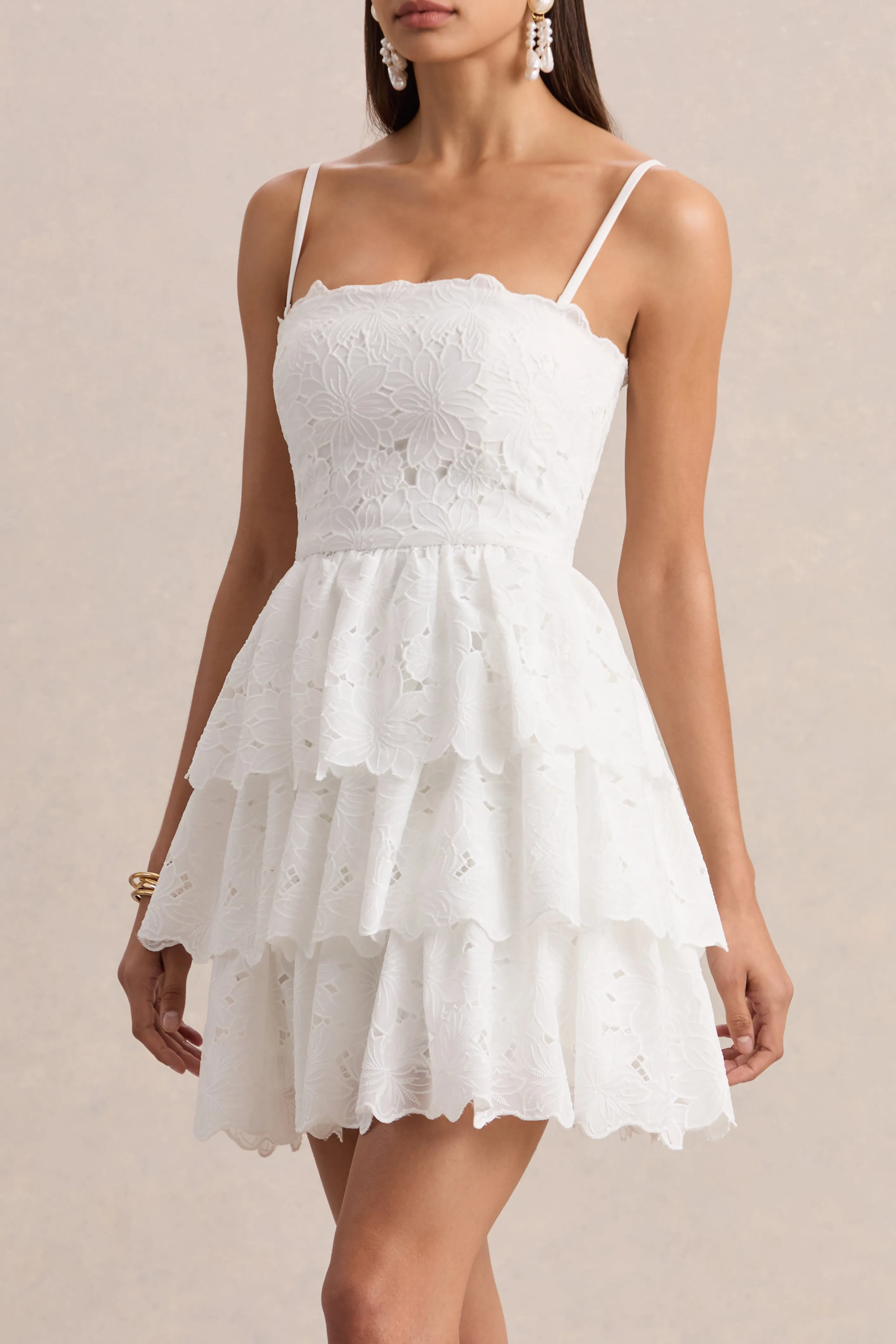 Winona | White Lace Square-Neck Mini Dress With Ruffled Detailing sold by Club L London product image thumbnail 3