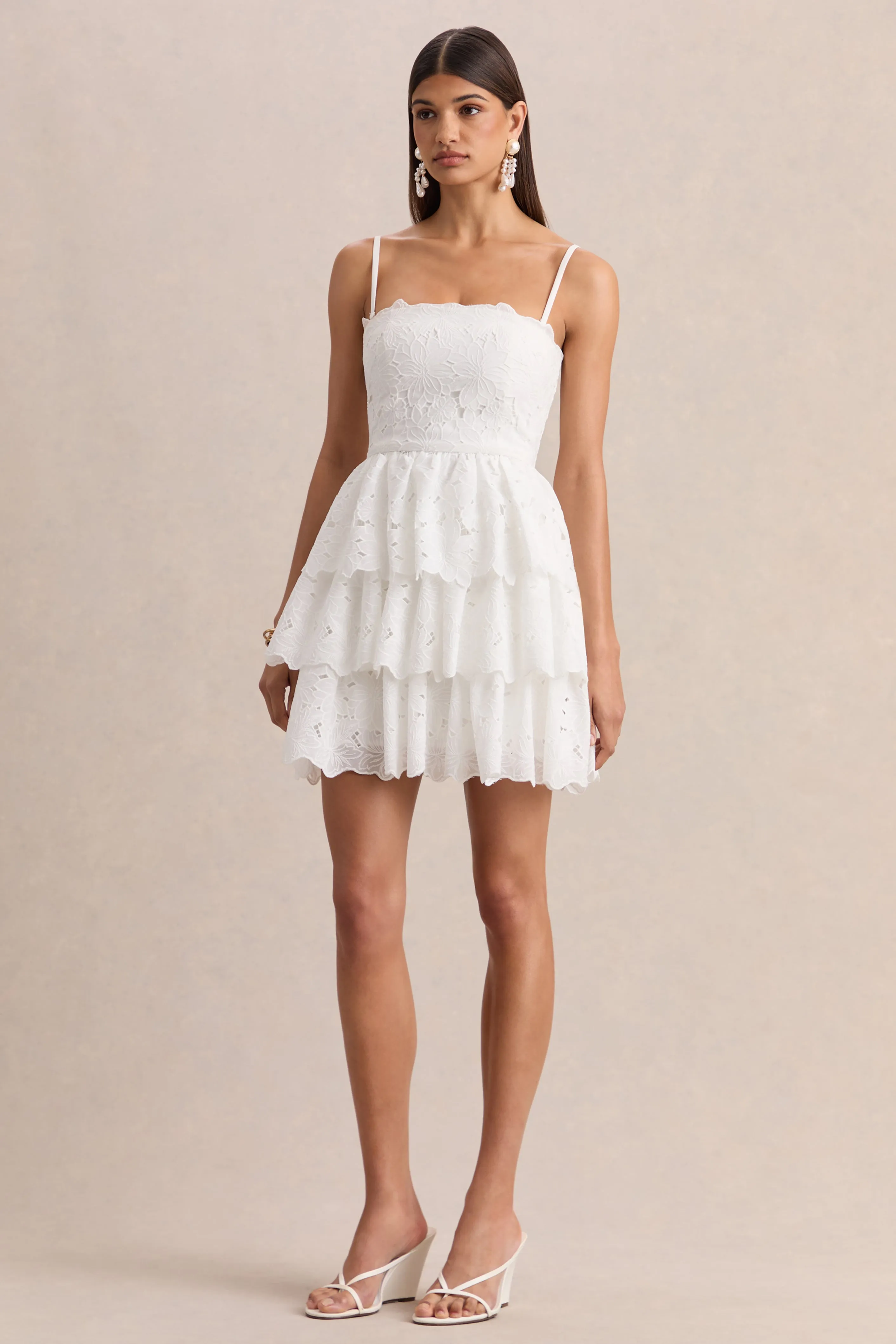 Winona | White Lace Square-Neck Mini Dress With Ruffled Detailing sold by Club L London product image thumbnail 4