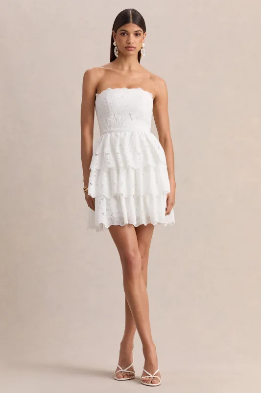 Winona | White Lace Square-Neck Mini Dress With Ruffled Detailing made by Club L London