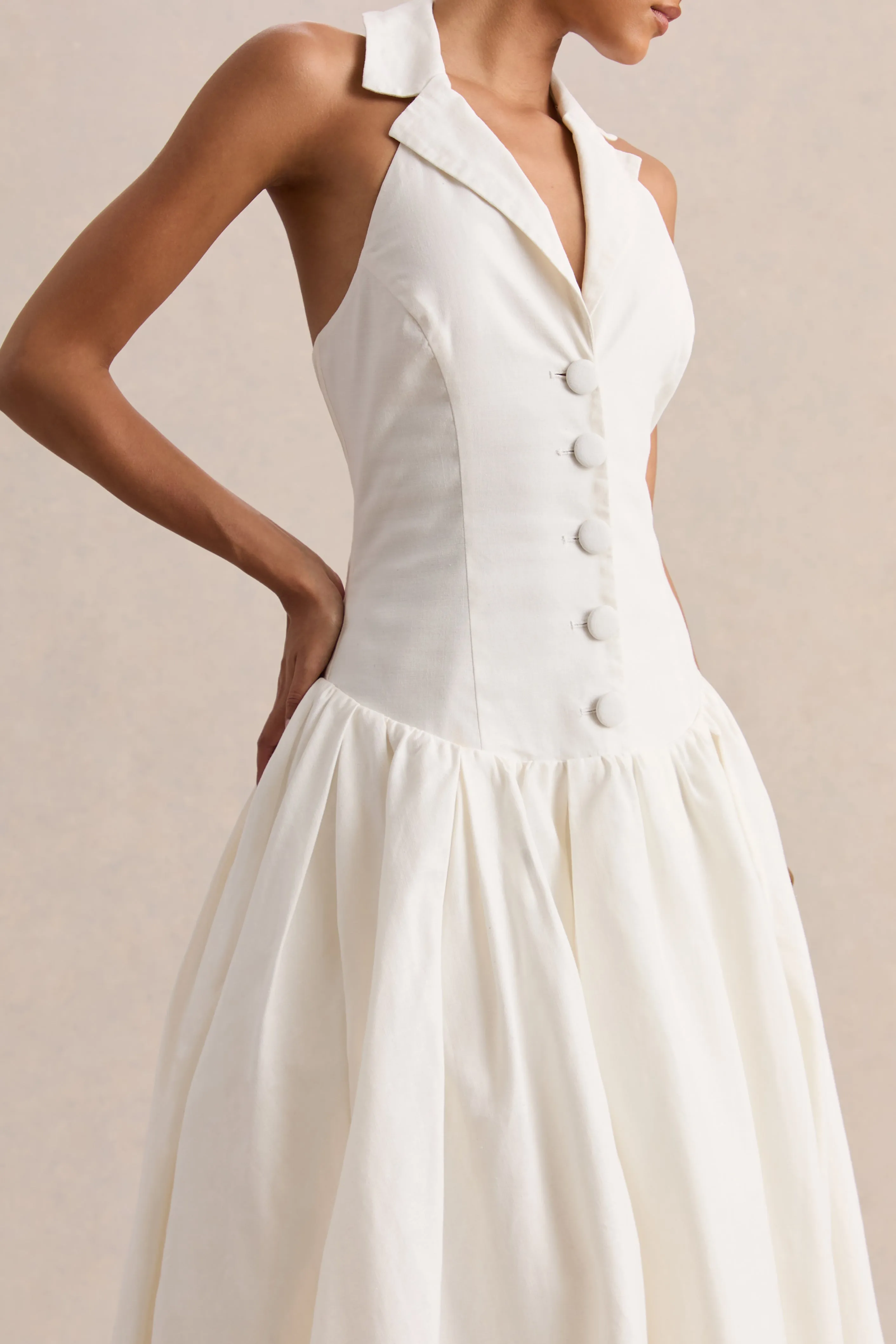 Ella | White Plunge-Neck Midi Dress With Drop-Waist sold by Club L London product image thumbnail 3