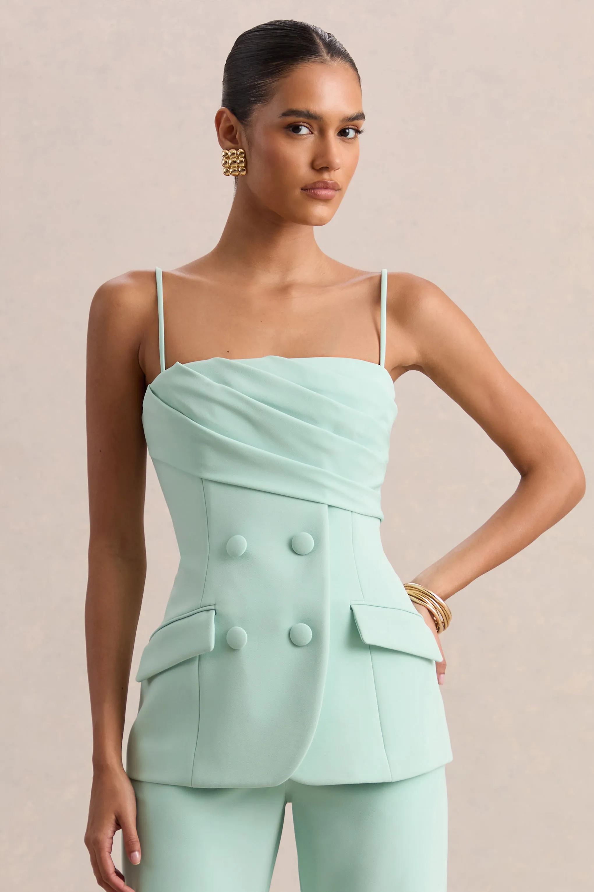 Lunivra | Sage Square-Neck Tailored Top sold by Club L London product image thumbnail 5