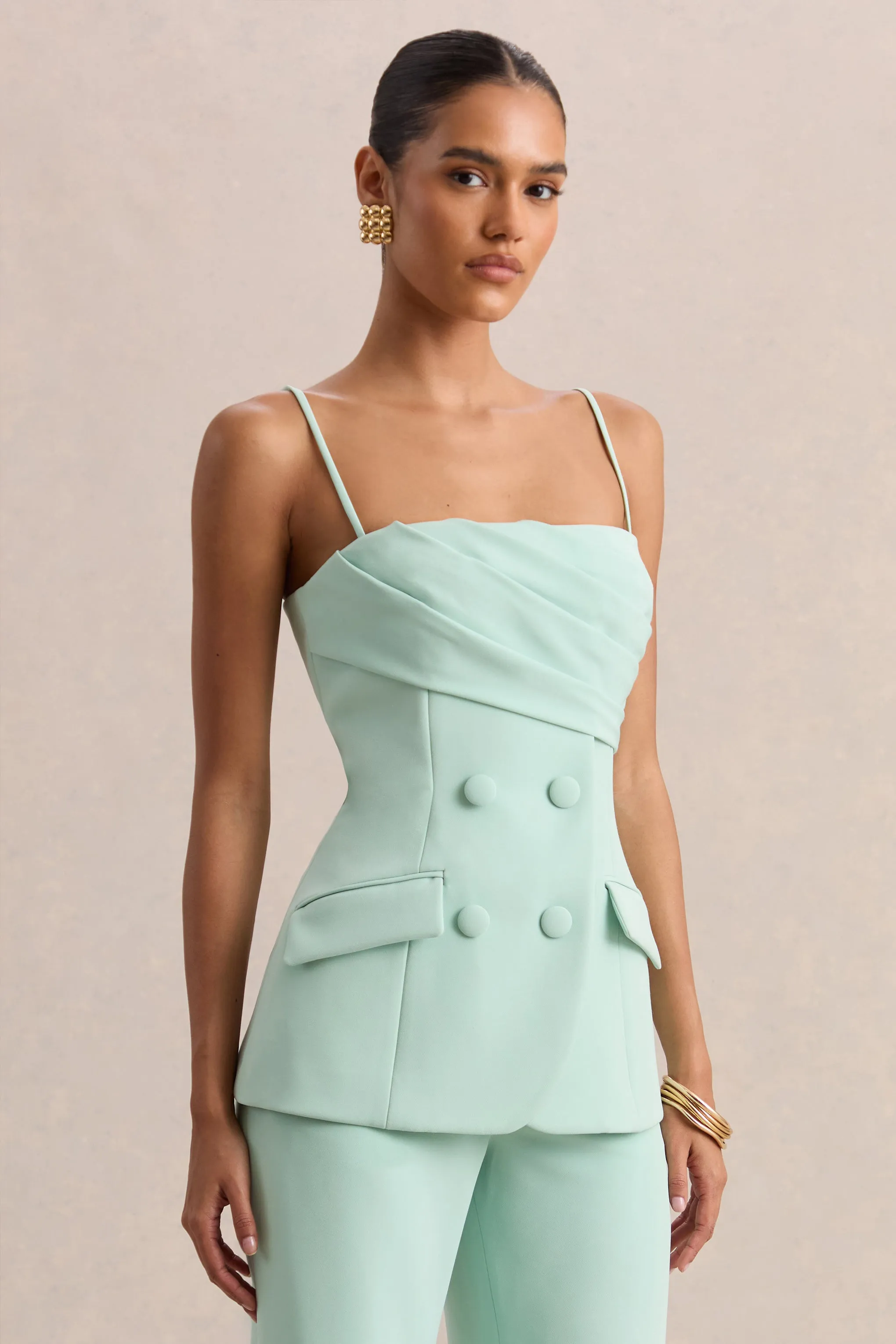 Lunivra | Sage Square-Neck Tailored Top sold by Club L London product image thumbnail 4