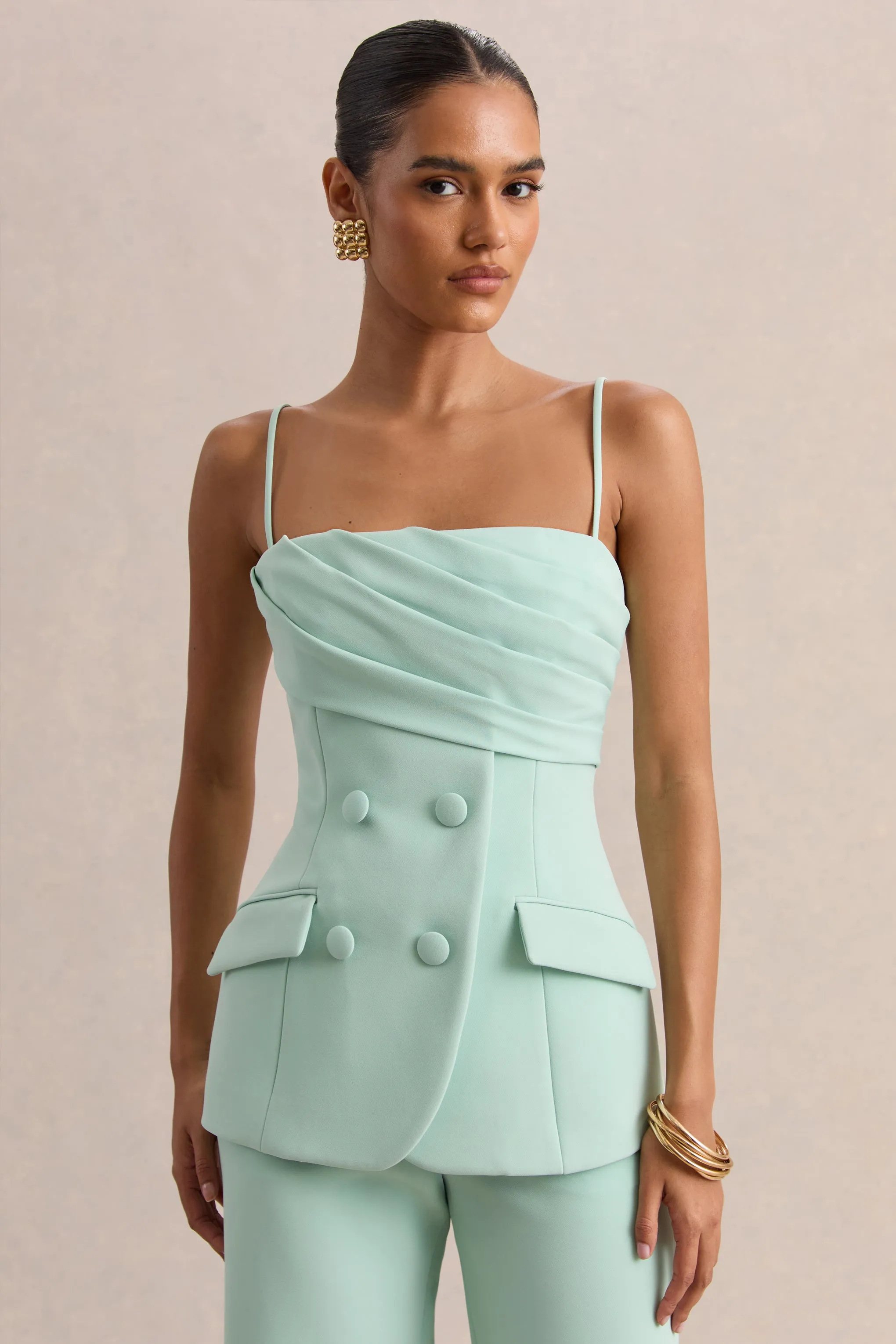 Lunivra | Sage Square-Neck Tailored Top sold by Club L London