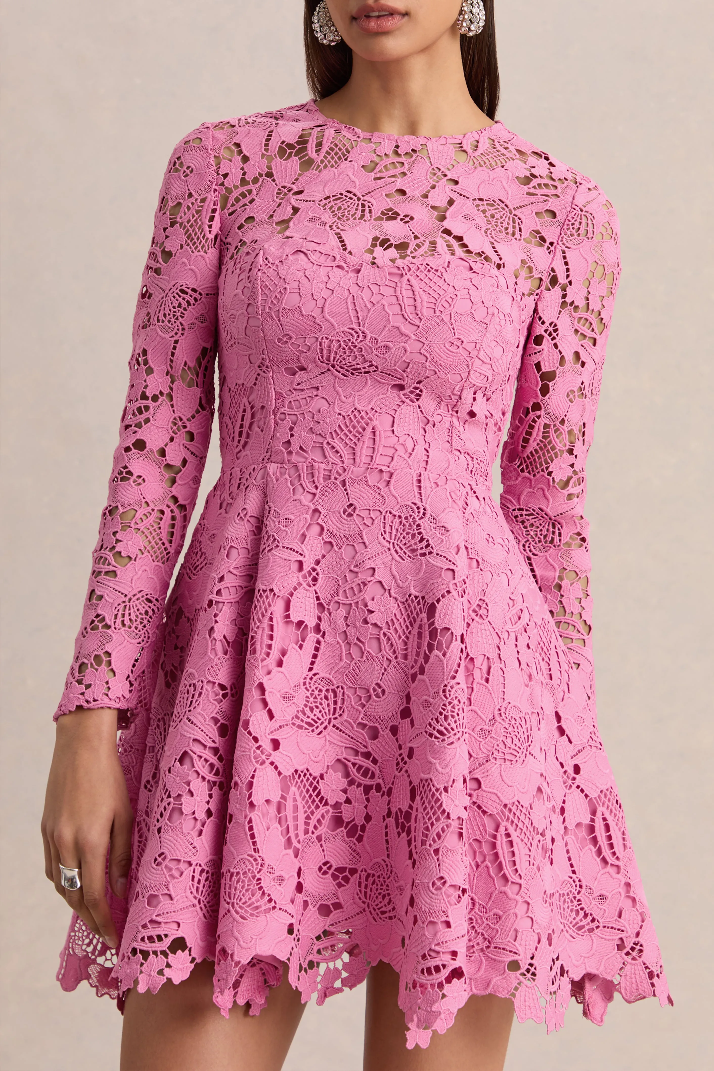 Morina | Pink Lace High-Neck Mini Dress sold by Club L London product image thumbnail 3