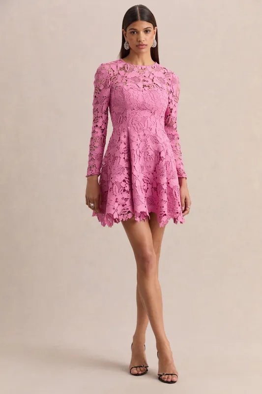 Morina | Pink Lace High-Neck Mini Dress made by Club L London