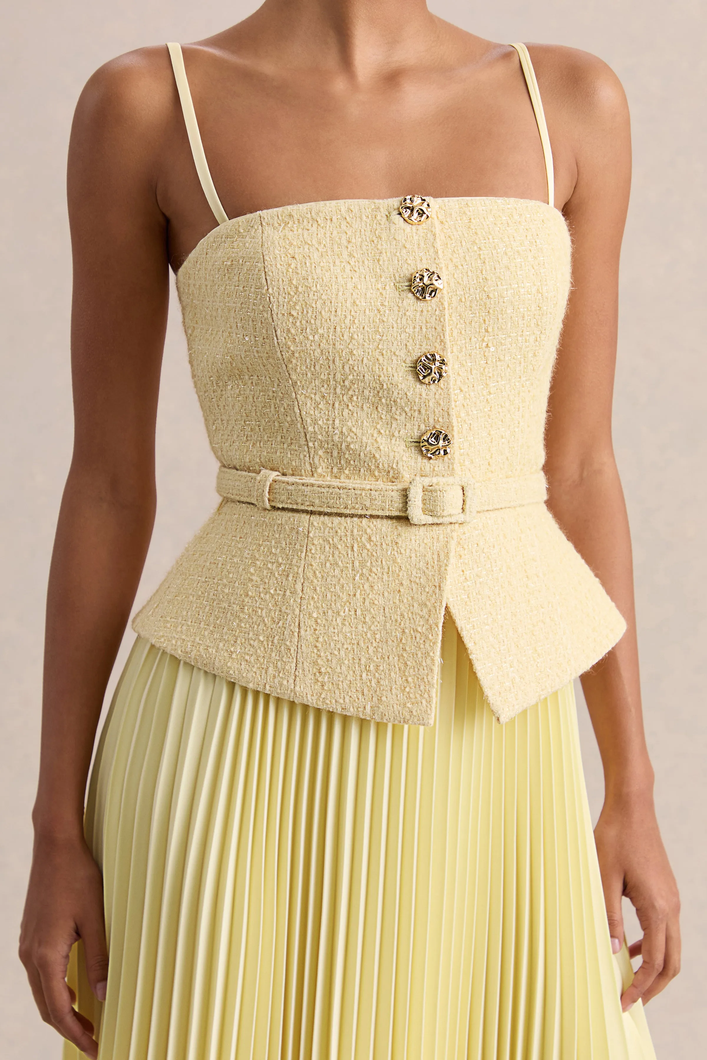 Lizzy | Lemon Square-Neck Midi Dress With Pleated-Skirt sold by Club L London product image thumbnail 3