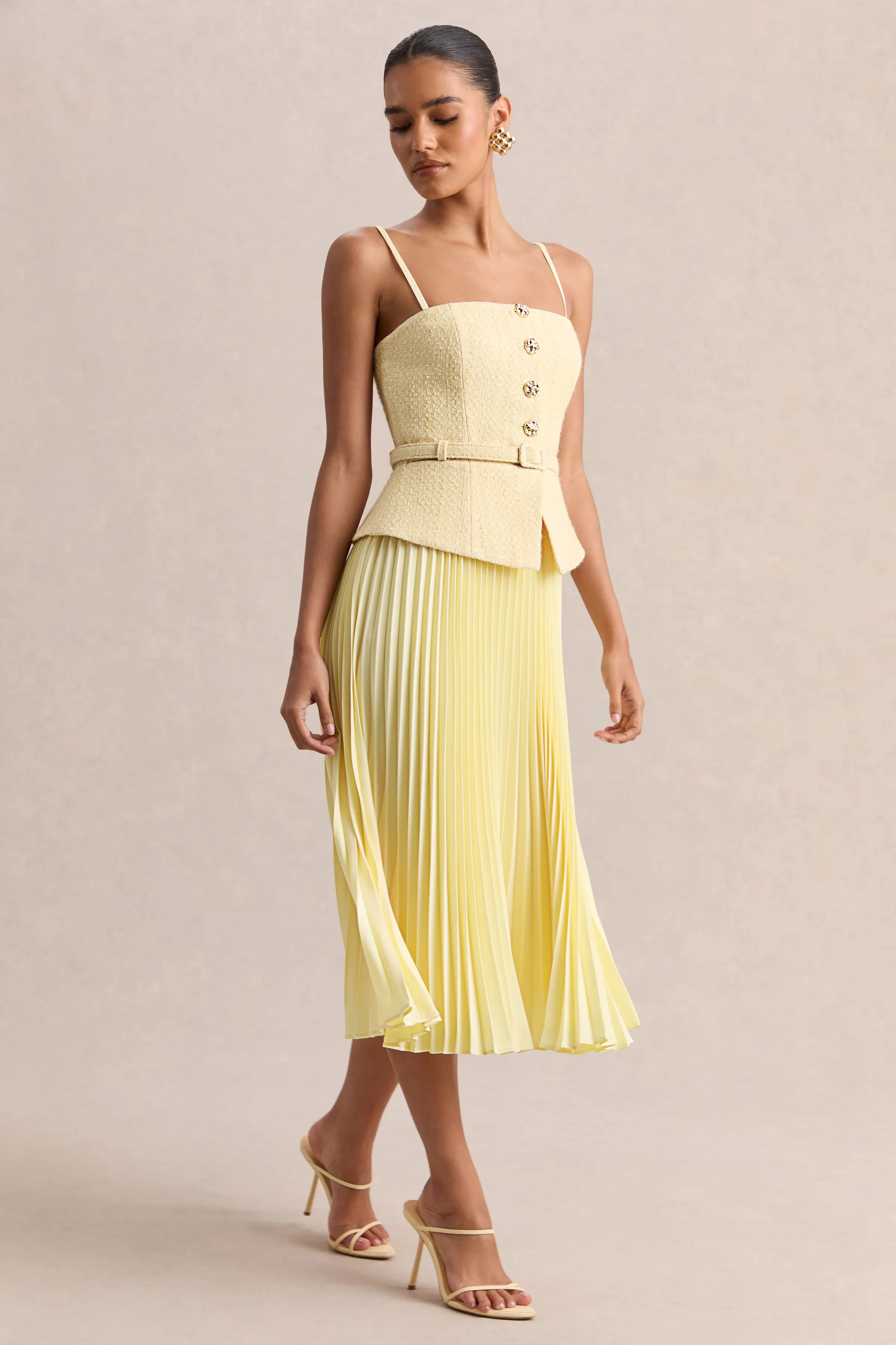Lizzy | Lemon Square-Neck Midi Dress With Pleated-Skirt sold by Club L London product image thumbnail 4