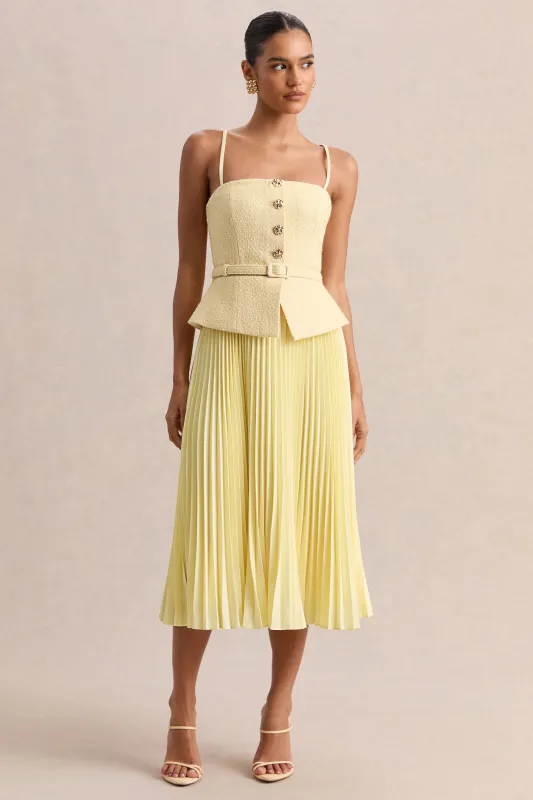 Lizzy | Lemon Square-Neck Midi Dress With Pleated-Skirt made by Club L London