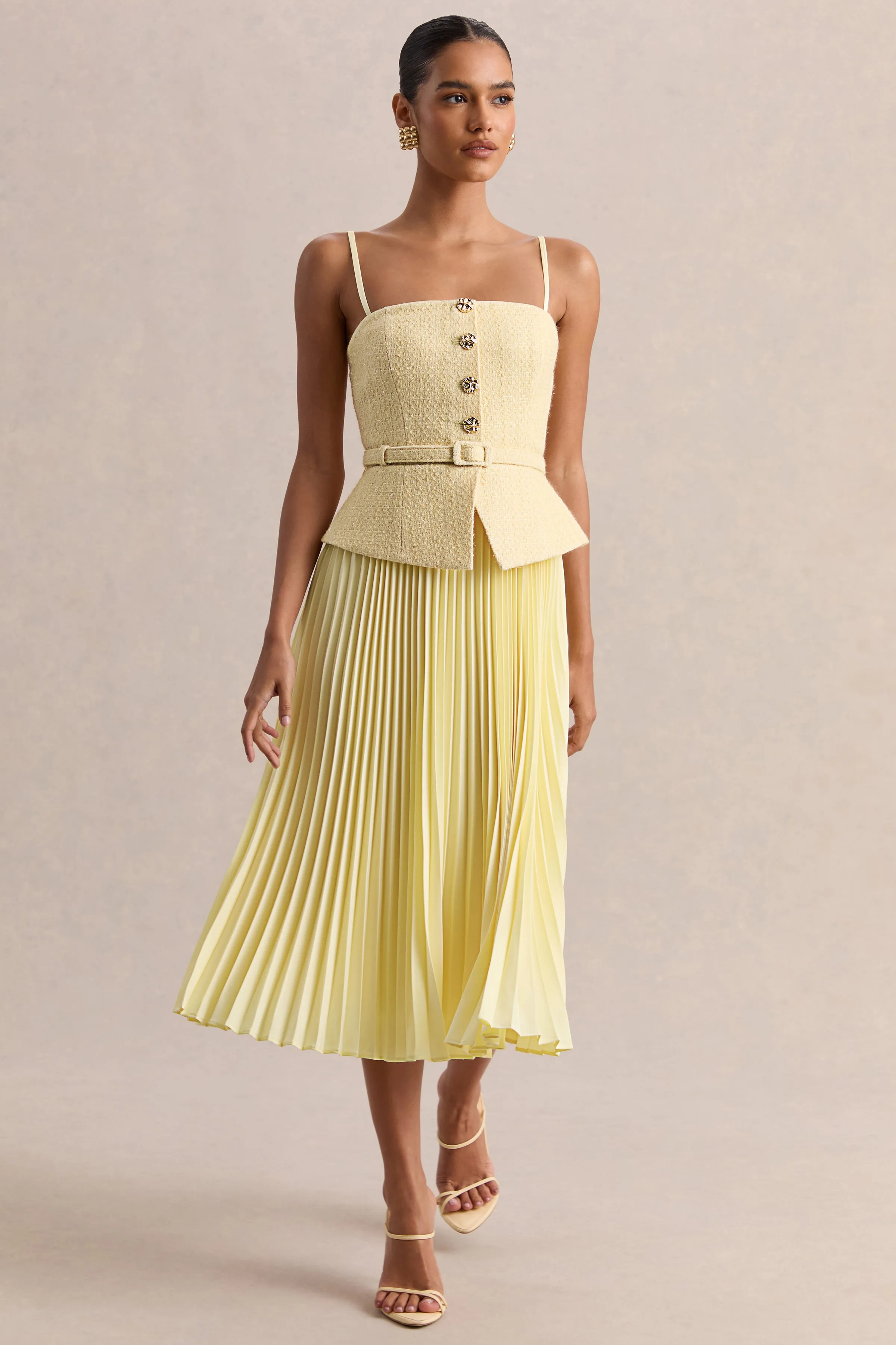 Lizzy | Lemon Square-Neck Midi Dress With Pleated-Skirt sold by Club L London product image thumbnail 5
