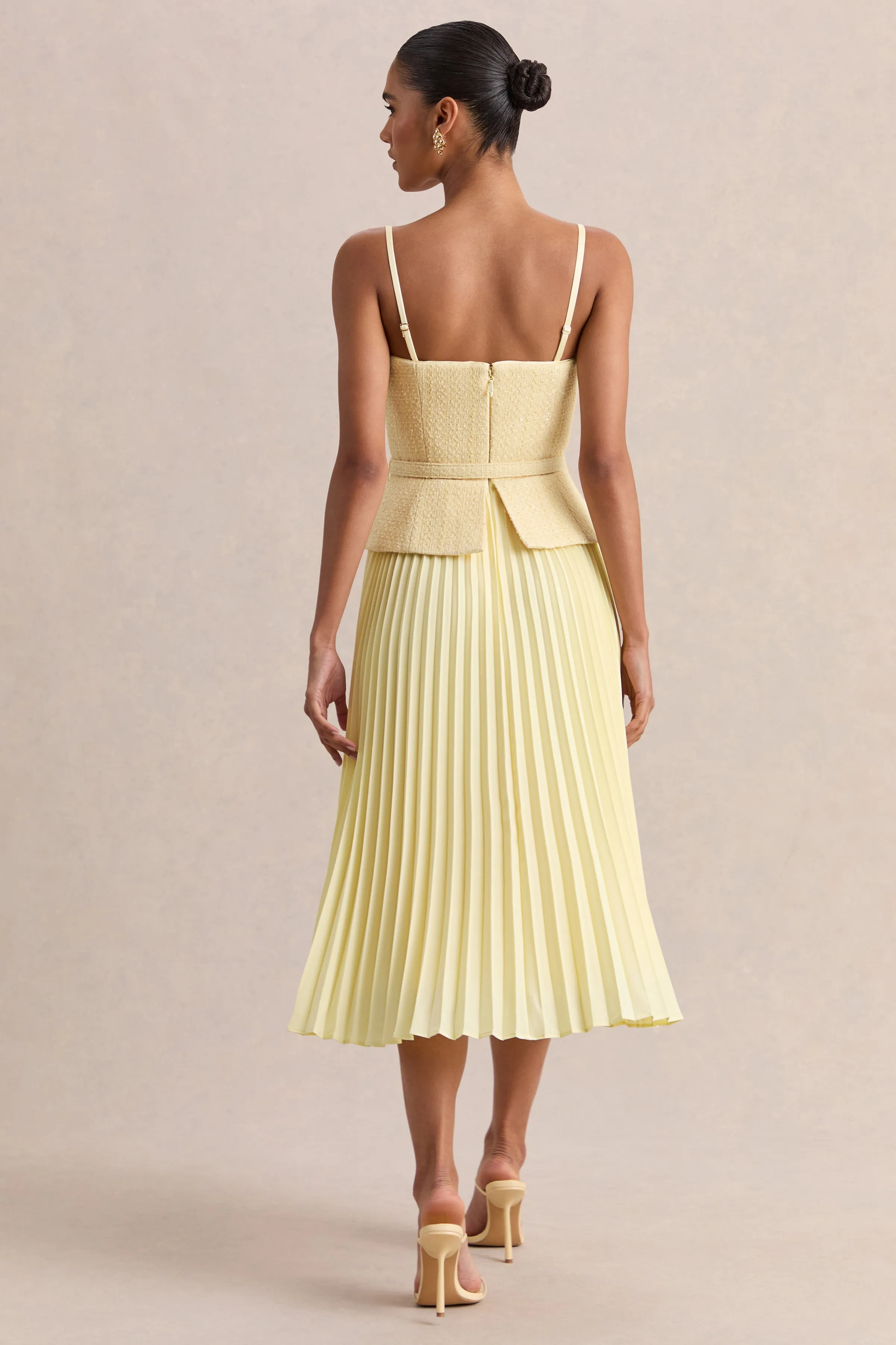 Lizzy | Lemon Square-Neck Midi Dress With Pleated-Skirt sold by Club L London product image thumbnail 2
