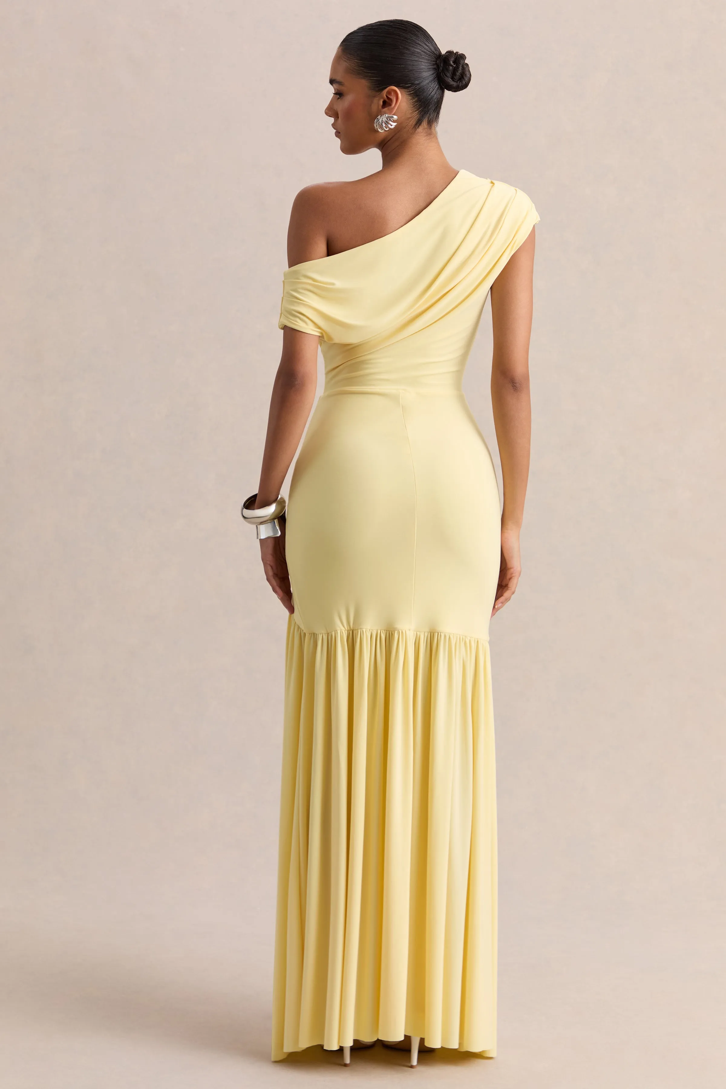 Kady | Lemon Asymmetric-Neck Maxi Dress With Ruched Detailing sold by Club L London product image thumbnail 2