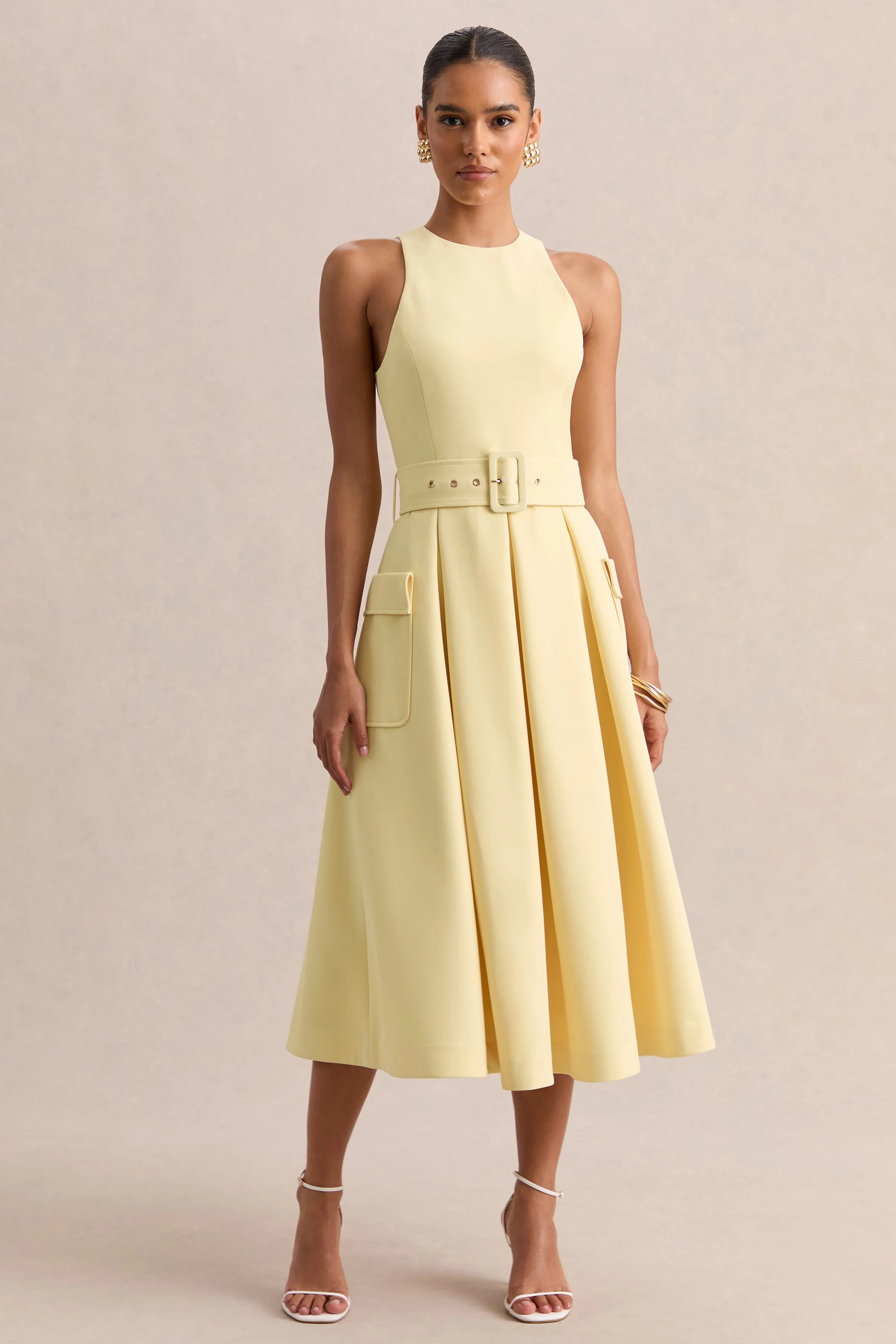 Magnora | Lemon Crew-Neck Belted Midi Dress sold by Club L London product image thumbnail 4