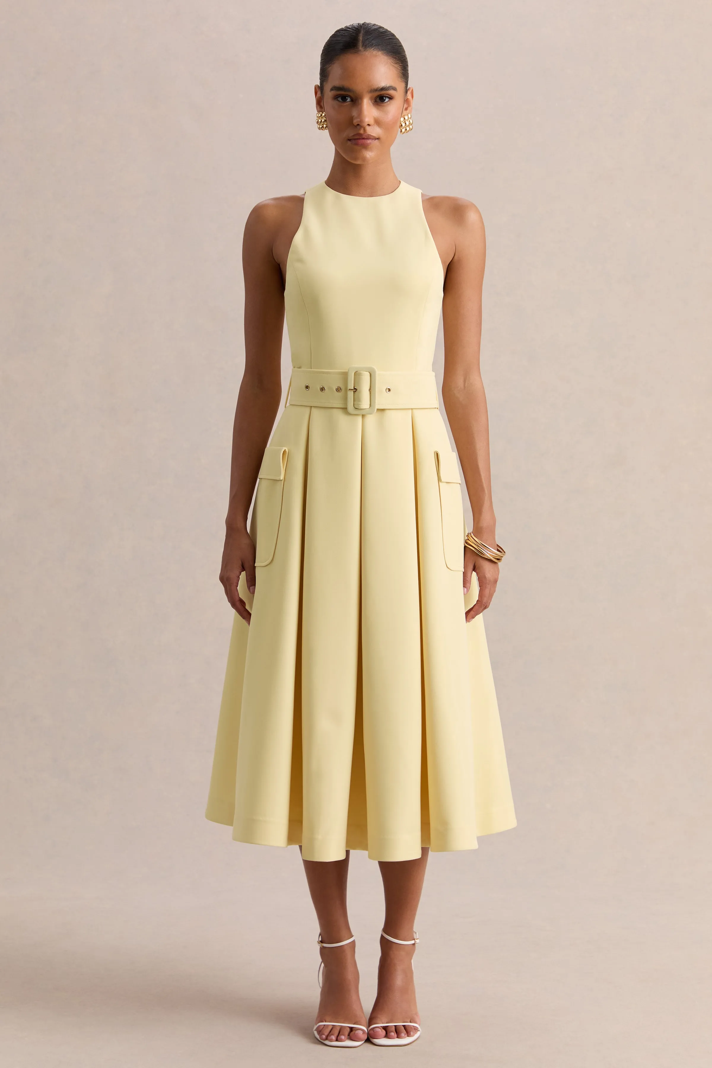 Magnora | Lemon Crew-Neck Belted Midi Dress sold by Club L London product image thumbnail 5