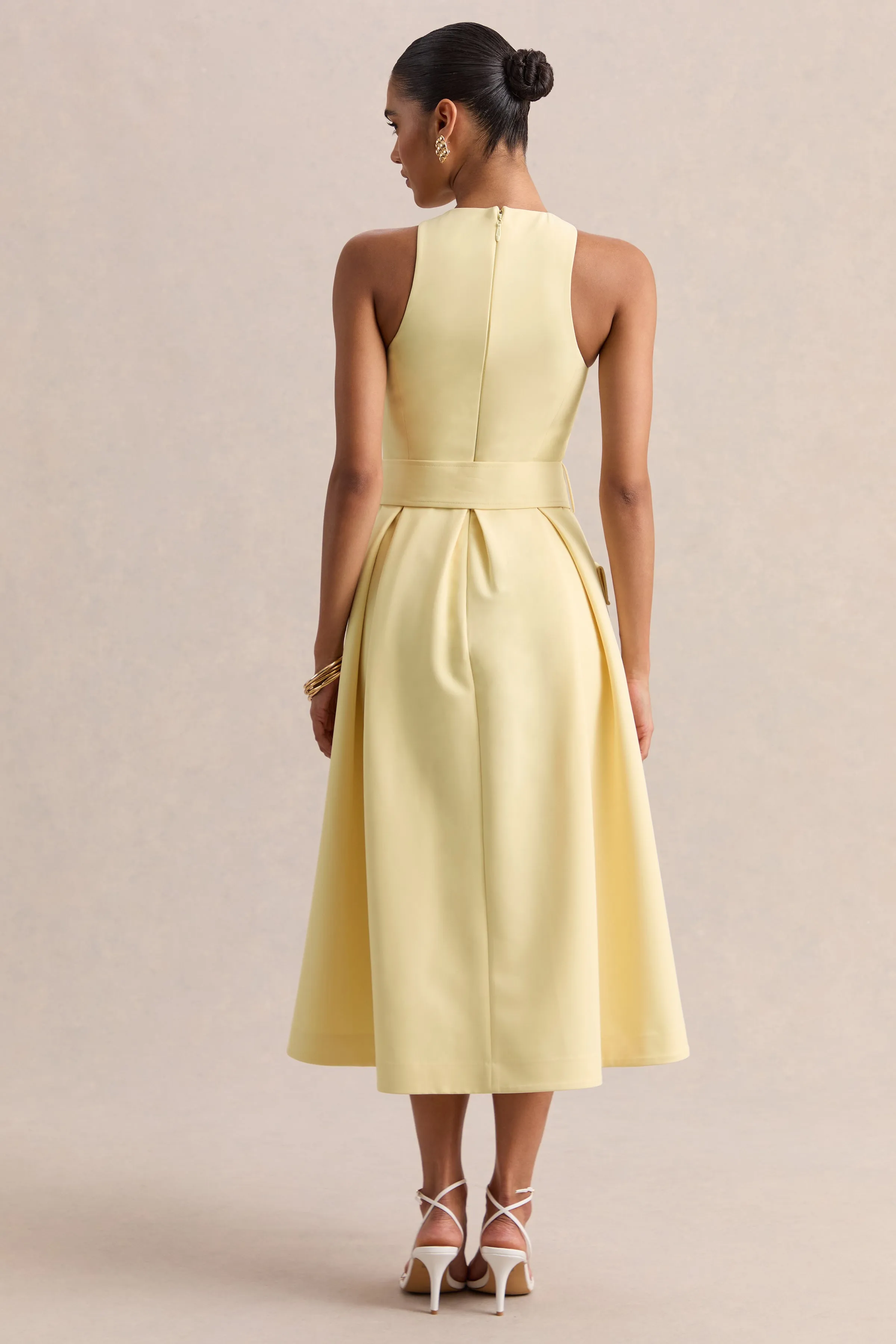 Magnora | Lemon Crew-Neck Belted Midi Dress sold by Club L London product image thumbnail 2