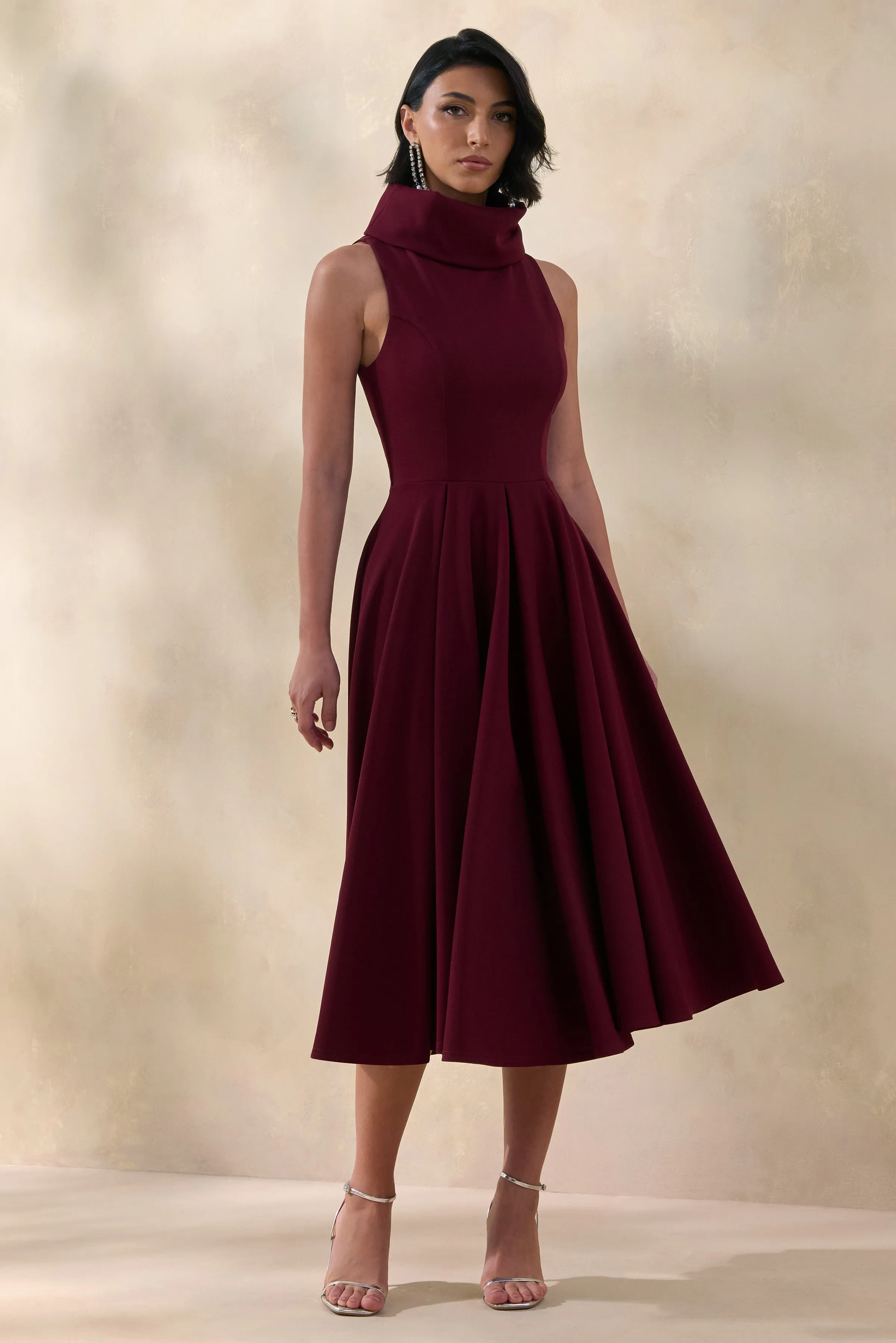 Exclusivity | Burgundy High-Neck Midi Dress sold by Club L London product image thumbnail 5